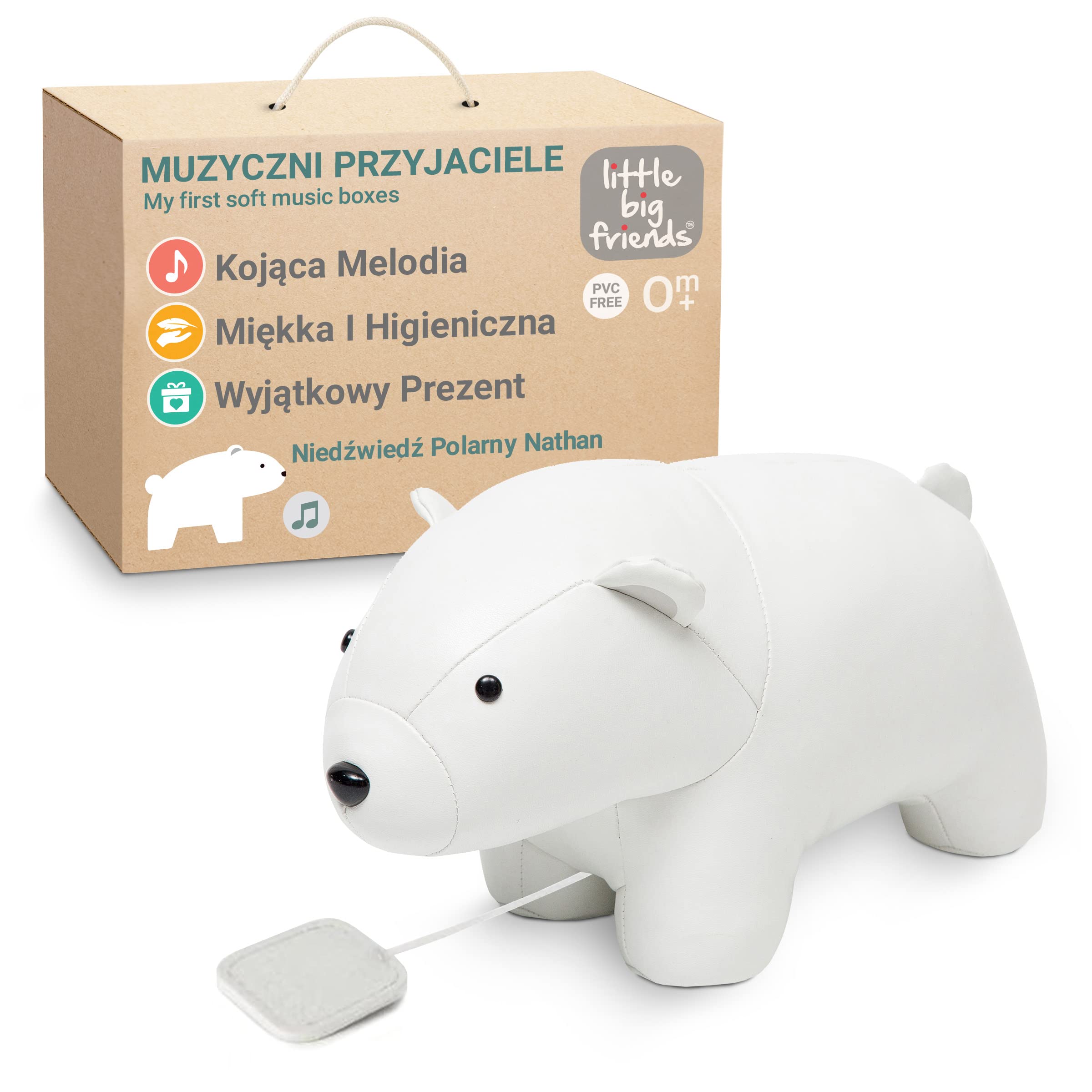 Little Big Friends Muzyczni Przyjaciele | Zabawka muzyczna ze sznurkiem dla dziecka | Wyjatkowy pluszak | Latwy do czyszczenia | hipoalergiczny | Niedzwiedz polarny Nathan