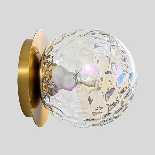 Miniatura 14 de Aplique de pared moderno de globo de vidrio: Luz de apliques esféricos dorados - Accesorio de luces de bola individual de latón pequeño para tocador