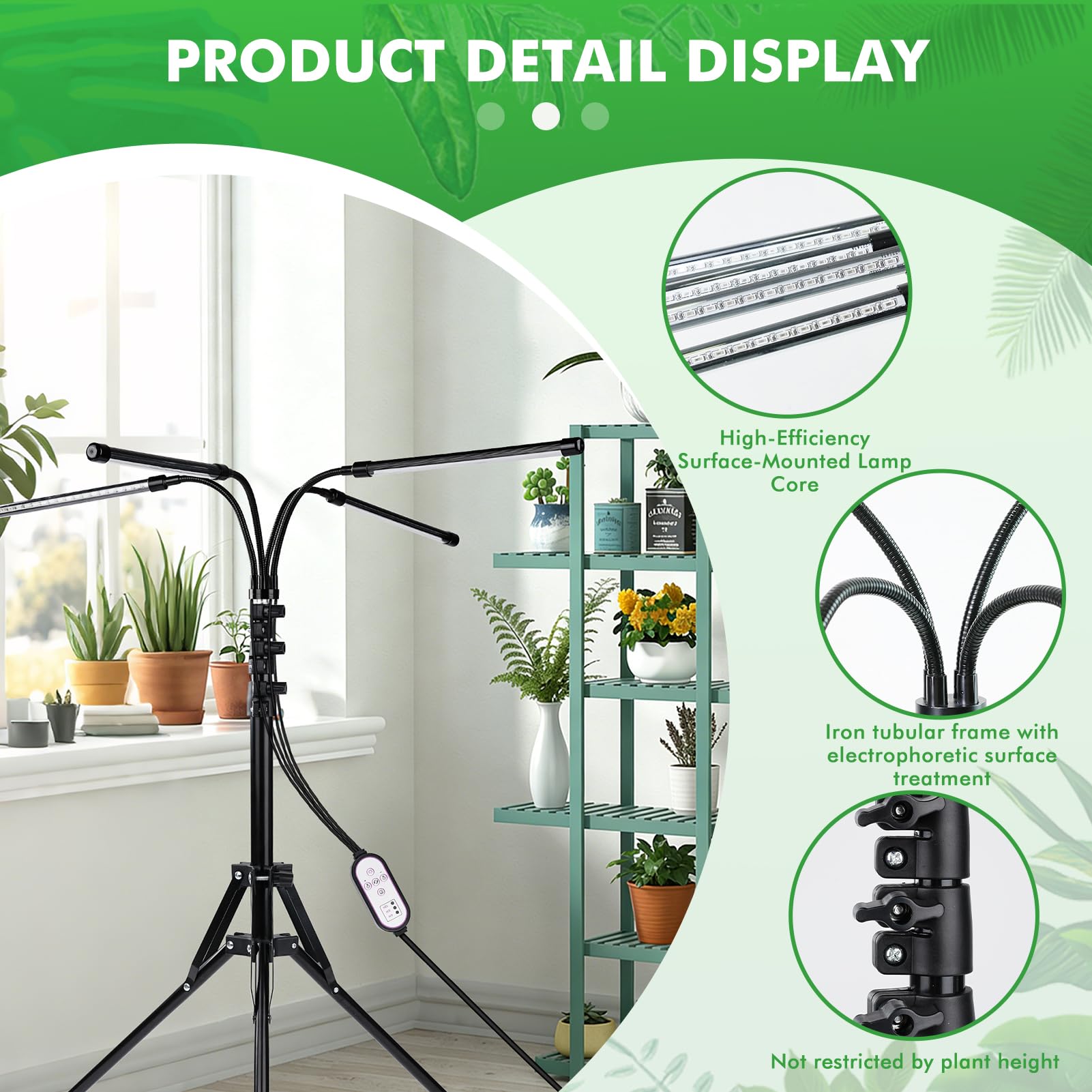 Lampe Horticole LED Avec Support, Lampe Horticole sur Pied à 4 Tubes, Filaire et Télécommandée, 80 LED, 10 Niveaux de Luminosité pour Plantes D'Intérieur (Version Avec Prise USB)