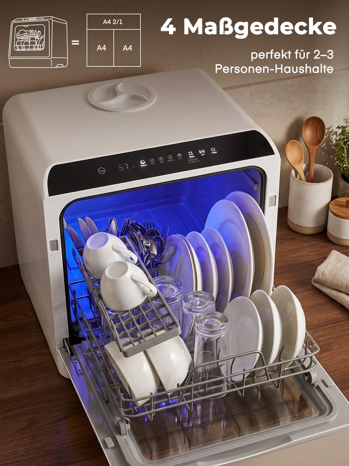 FOHERE Mini lavastoviglie da tavolo, serbatoio dell'acqua da 5 l, senza