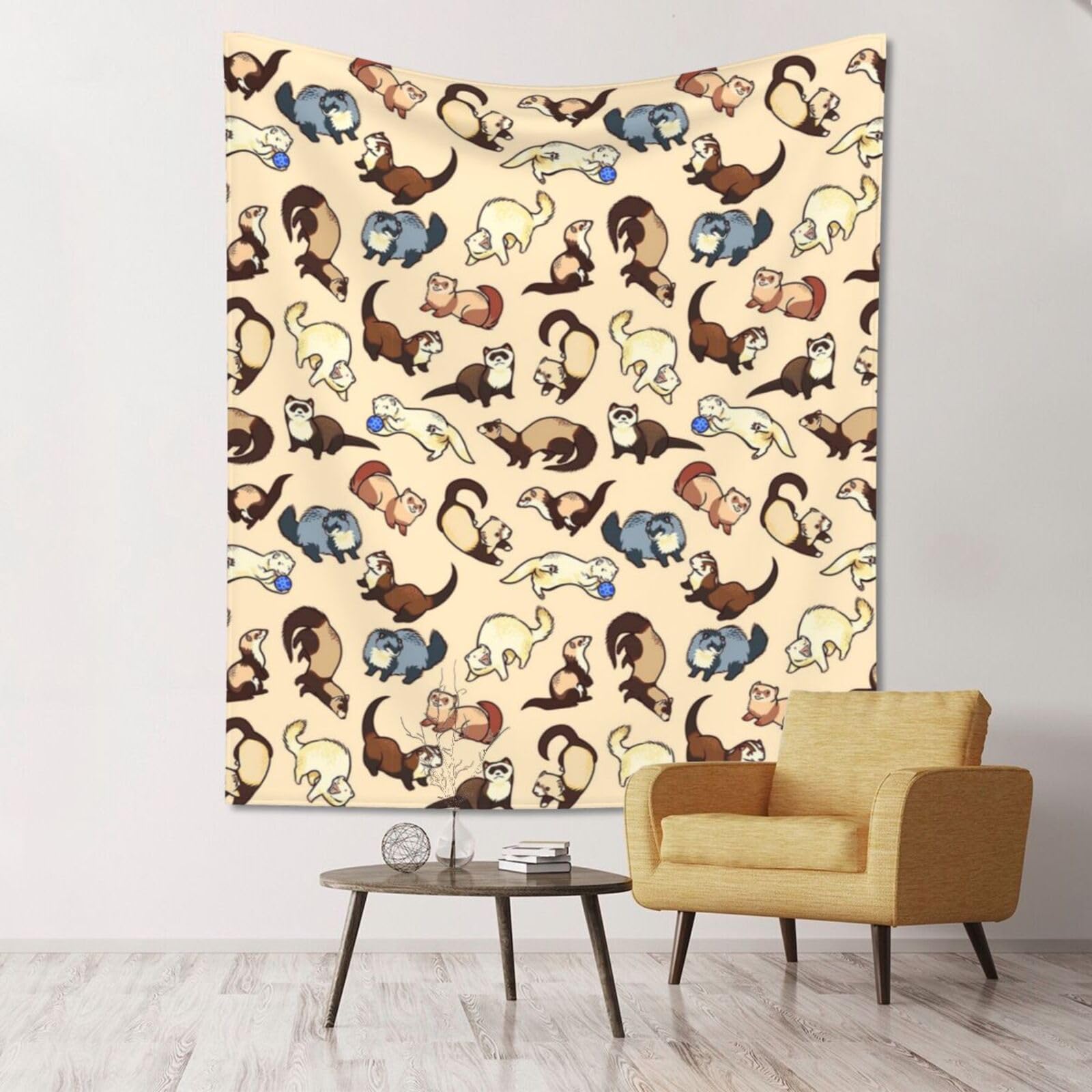 WKSGDSG Large Wall Hanging, Machine Washable Tapestry For Dorm Room, Hairy Ferret, Lightweight Polyester Wall Art For Bedroom Living Room, 152x130cm