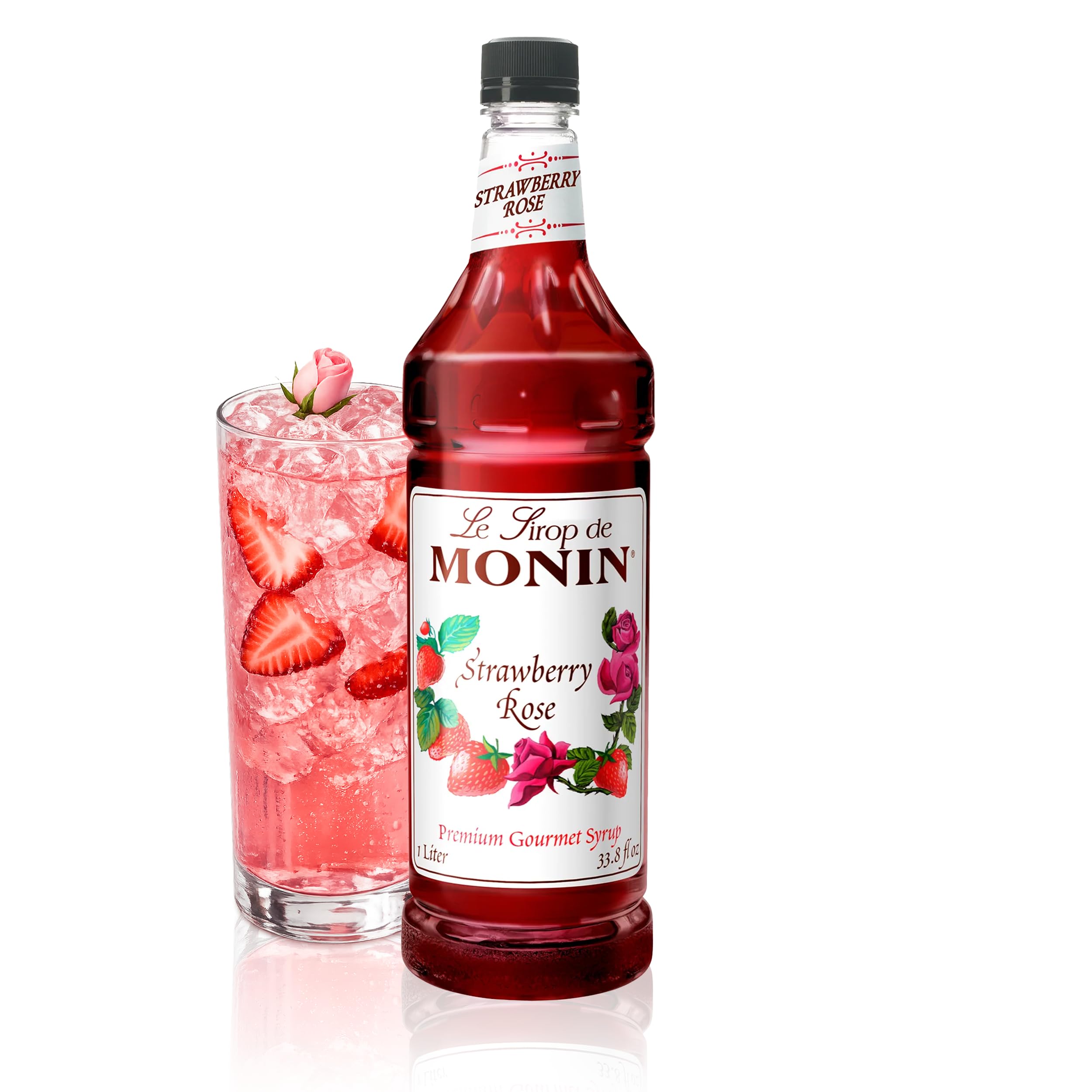 Strawberry Rose Syrup, Strawberry Rose Flavoring, Flavored Syrup, Coffee Flavoring, Natural Flavoring, Great for Lattes, Teas, Lemonades, Cocktails, & More (1 Liter)