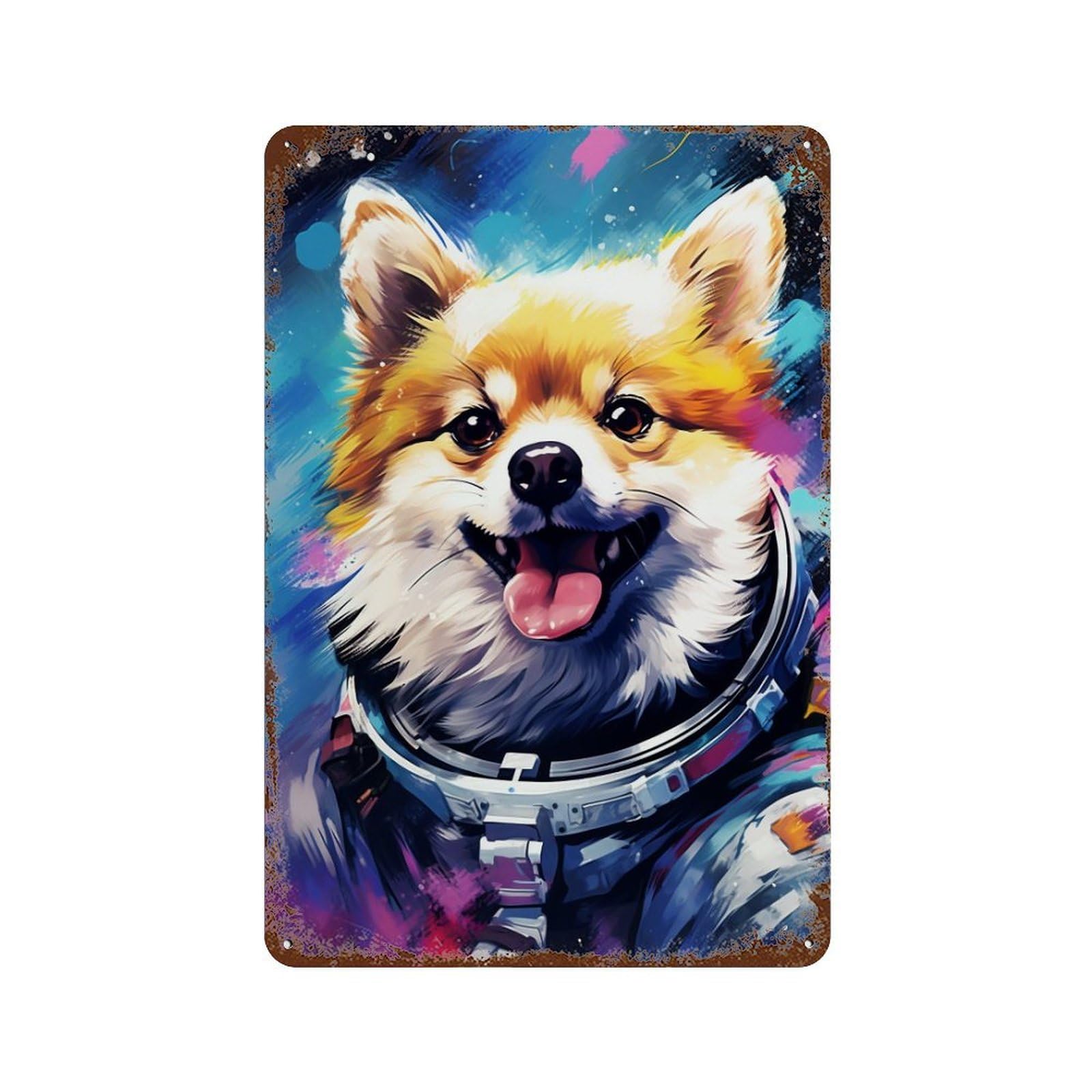 Rust Effect Space Pup Adventure -44 Weathered Tin Sign 11.8"x7.9", Retro Wall Decor for Garage, Bar And Workshop Decor