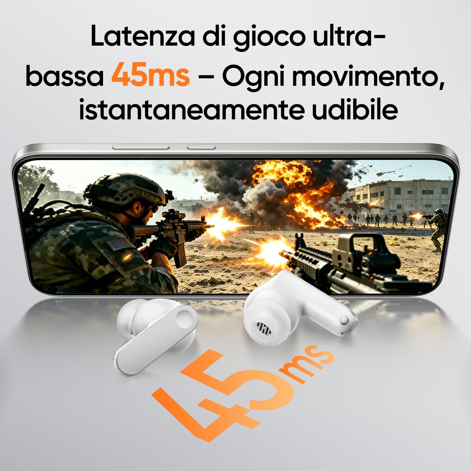 realme Buds T500 Pro Auricolari Bluetooth Wireless, Cancellazione del rumore (ANC), Driver da 12,4 mm, Batteria da 56 ore, Traduzione AI,Type-C, Controlli tattili, IP55, Design Candy Box, Argento