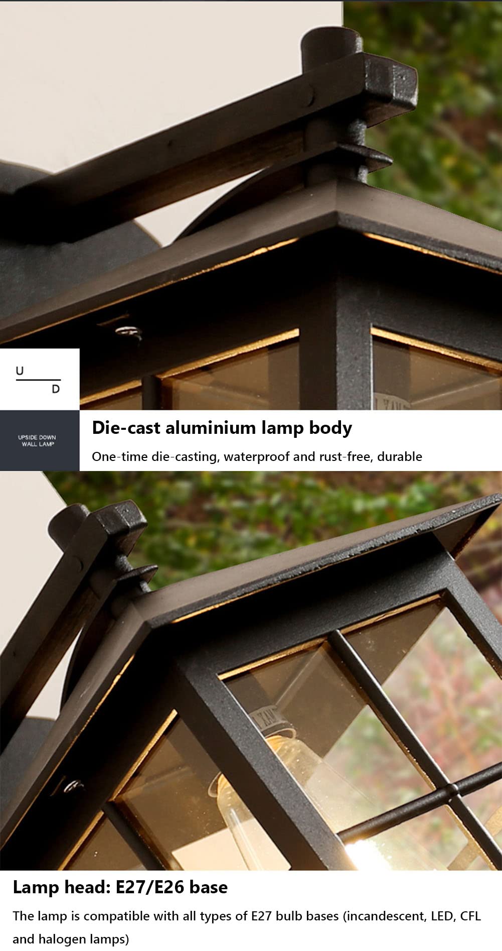 Außen Vintage Wandleuchten 10.4 "H Wasserdicht Schwarz Wandhalterung Porch Lights Europäische Wandleuchte Außenwandlaterne für Garageneinfahrt Bauernhaus Restaurant