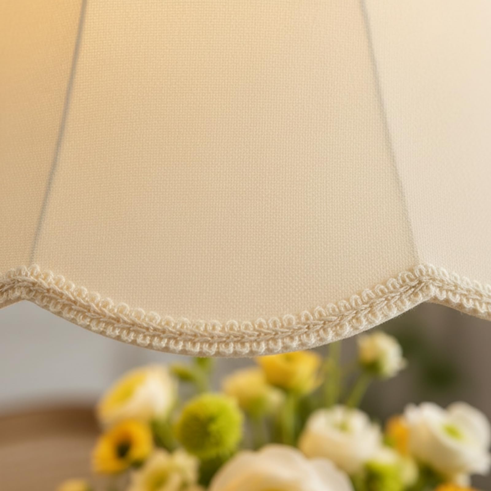 Lampenschirm mit Wellenrand beige Stofflampenschirm klassisch Ersatz-Lampenschirm für Wohnzimmer, Schlafzimmer