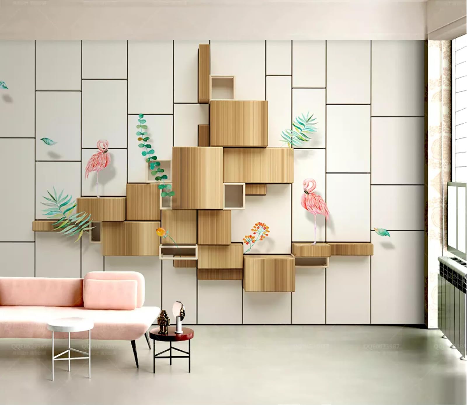 Papier peint panoramique oiseau rouge pour masquer imperfections mur