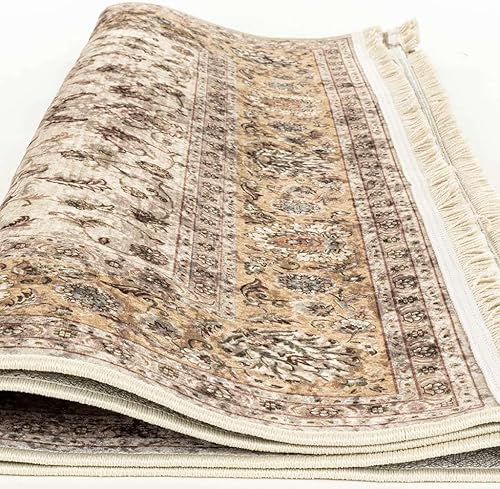 Miniatura 6 de Alfa Rich Alfombras de pasillo de 3 x 5, alfombra geométrica ultra fina, color dorado crema, alfombras antideslizantes y lavables para lavandería