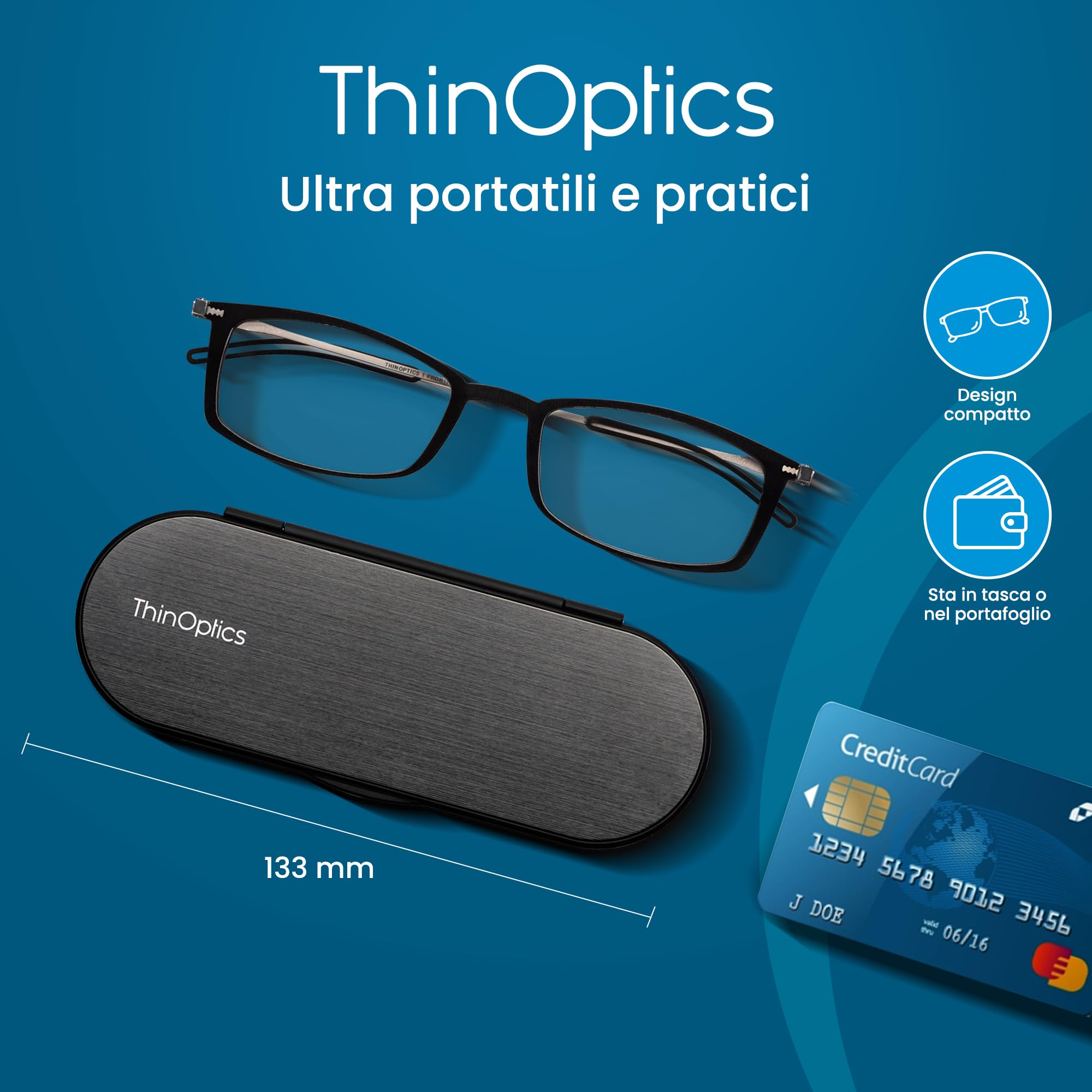 ThinOptics Occhiali Lettura Luce Blu, Custodia Magnetica Milano, Pieghevoli | Occhiali con blocco della luce blu per computer e schermi, uomo e donna, ultra sottili e leggeri, per ufficio e smart working