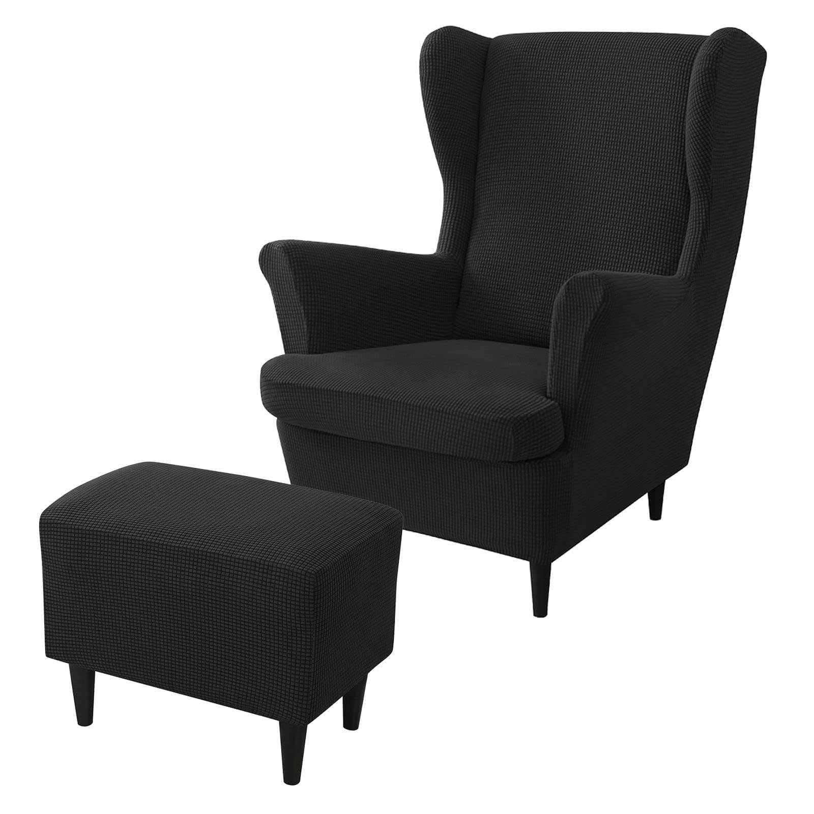 Housse de fauteuil avec repose-pieds en élasthanne premium douce couleur unie noire