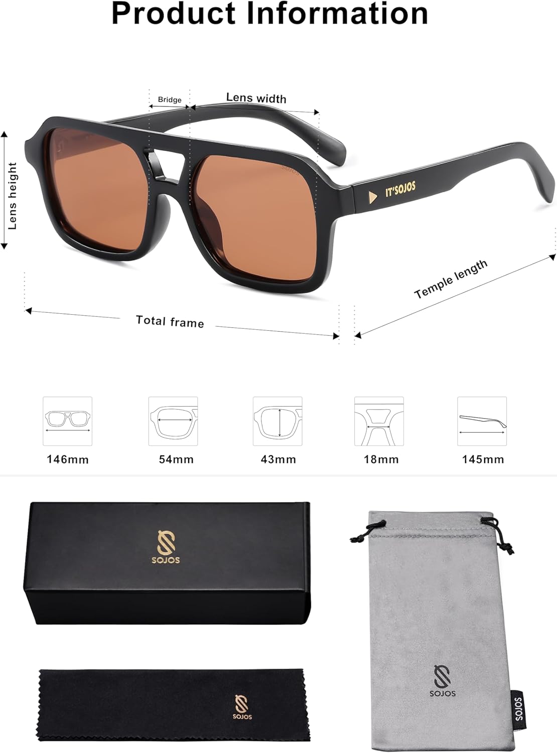 SOJOS Retro Aviator Sunglasses for Womens Mens Polarized Trendy Square Designer Inspired Shades 80s 90s Sun Glasses SJ2342 - Image 5