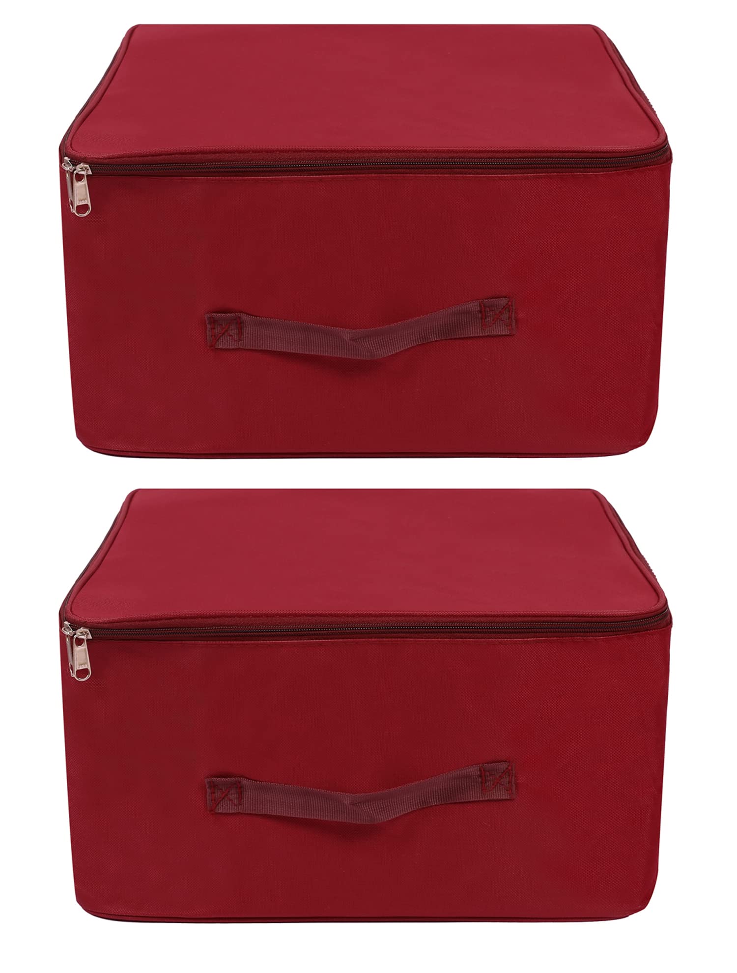 PENADIA2 Piece Underbed Wardrobe Organizer Storage Bag for Clothes With Zipper Closure and Handle -Square--37X33X23-CM (PACK OF 2, MAROON)
