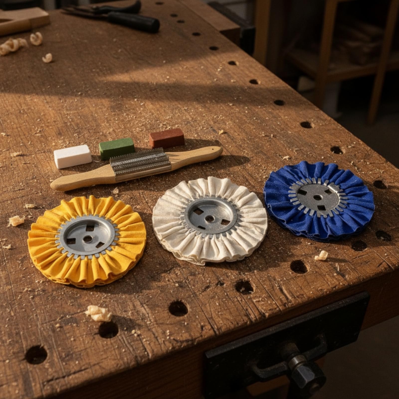 Polierscheibe set Polierpad Schleifrad Polierpaste mit Gefaltetem Baumwollrad Metallnabe Und Handbürste für Vorschliff Oberflächen Glätten auf Metall