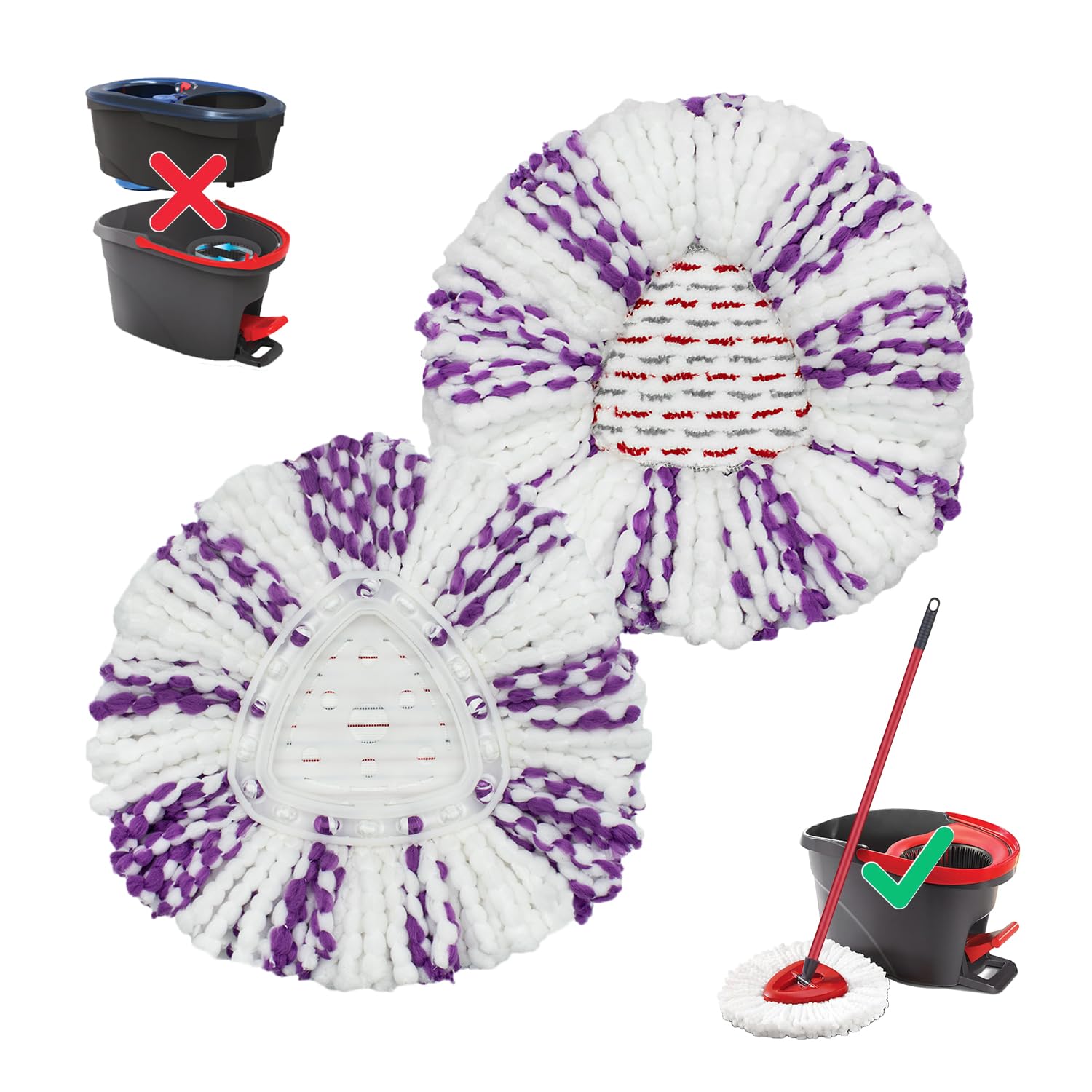 2-Pack Mop Replacement Heads Compatible with Ocedar EasyWring 1-Tank Spin System, UP 40% More Cleaning Power Mop Replace Head, Microfiber and Machine Washable Deep Cleaning Mop Refills (Purple)