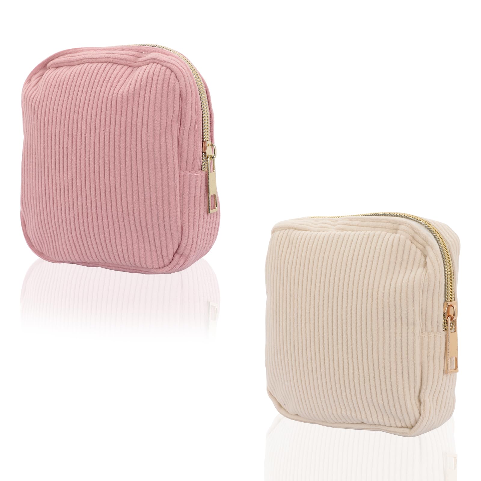 Feminine Corduroy Menstrual Care Bag for Women Portable Zippered Sanitary Napkin Holder Cute Travel Cosmetic Pouch for Tampons