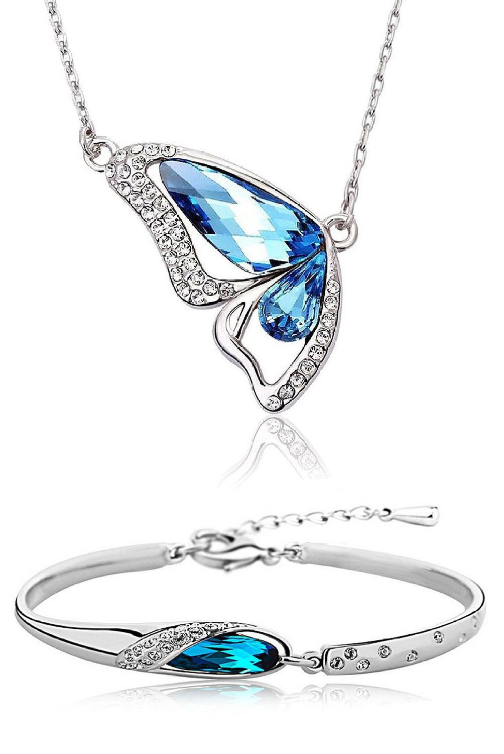 Shining Diva Platinum Plated Crystal Pendant Necklace with Bracelet for Girls and Women(Blue)(vggcmb129) (B01BF92F7K) Amazon Price History, Amazon Price Tracker