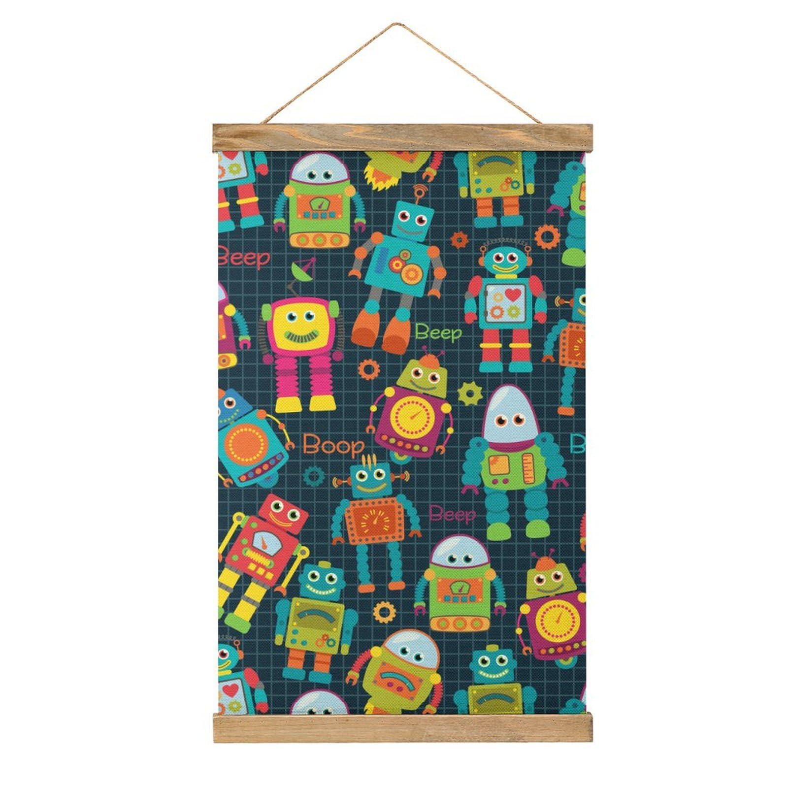 CGSBNGHA Cute Robots Wall Art Prints Linen Hanging Painting Scroll Paintings Pictures Decor for Home