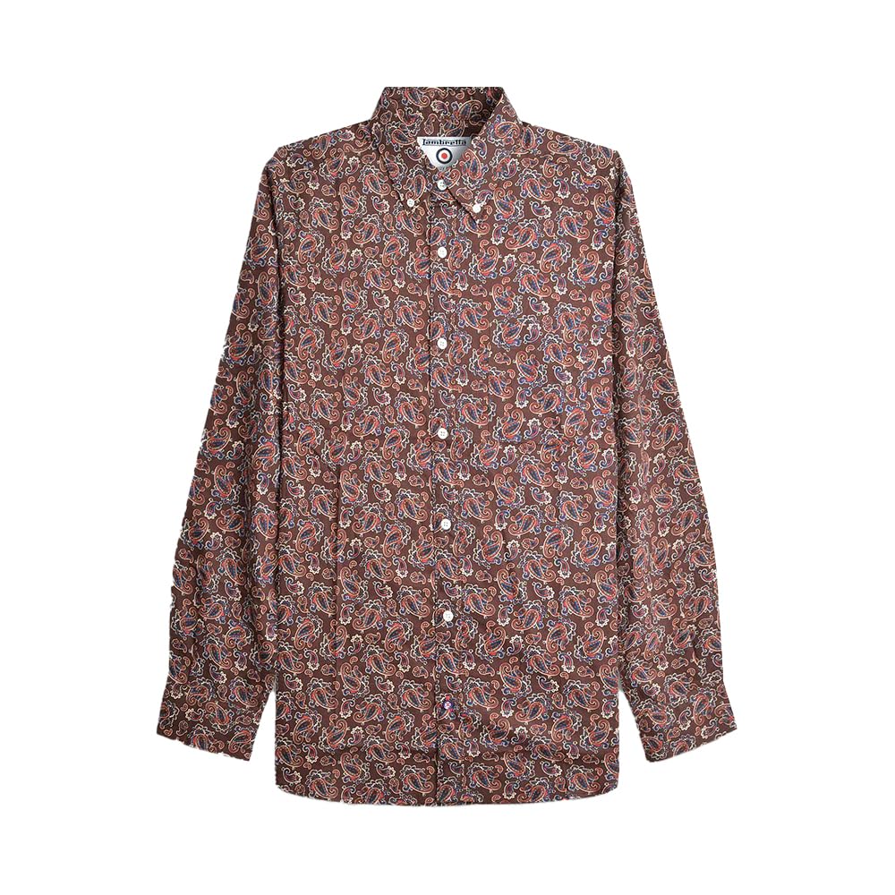 Lambretta Men's Burgundy Button Down Paisley Shirt (Uk, Alpha, Xl, Regular, Regular, )
