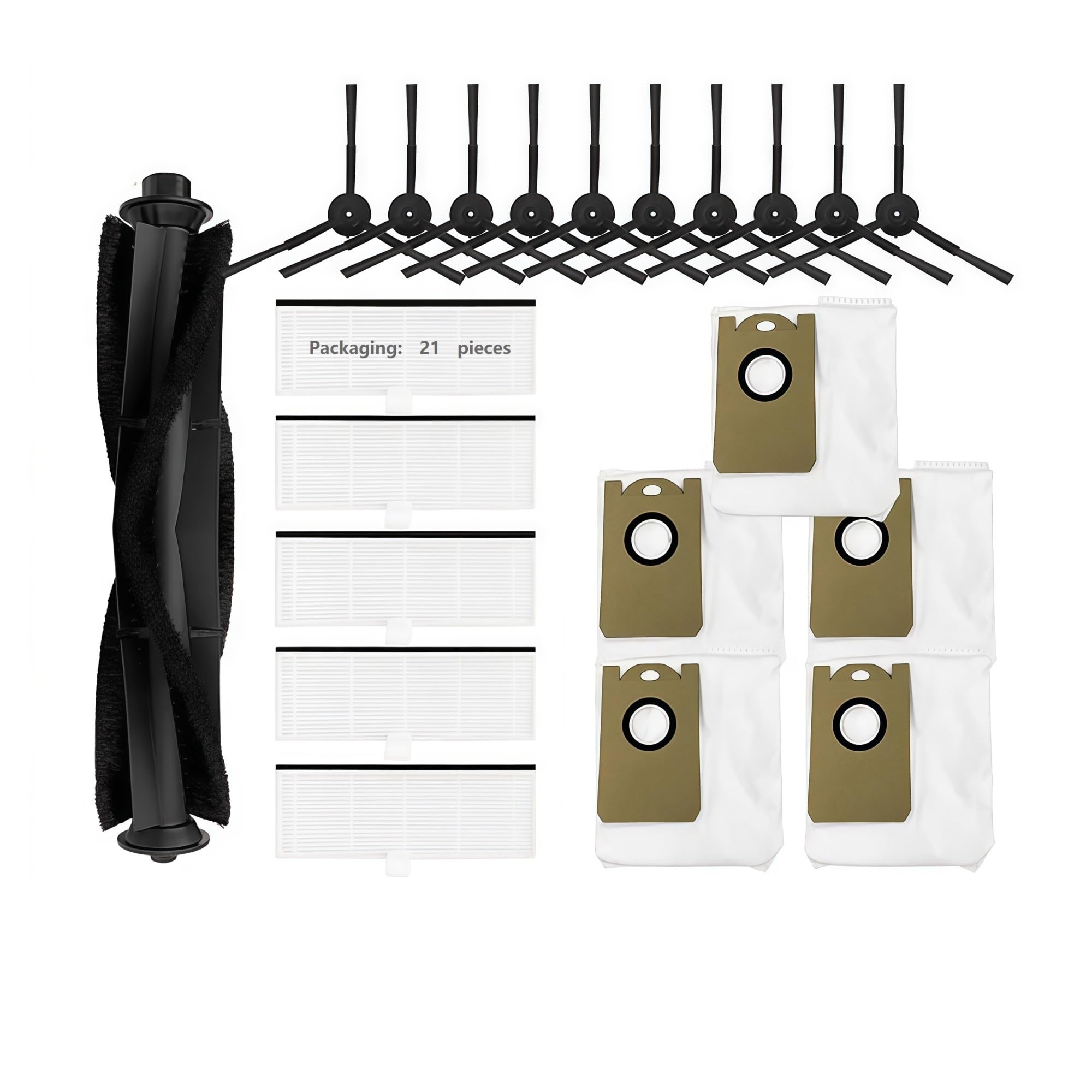 1 set di sacchetto di polvere robotico auto-svuotante e spazzola principale, compatibile con AIRROBO T10. Sostituzione spazzola laterale aspirapolvere Accessorio filtro ad alta efficienza(White)