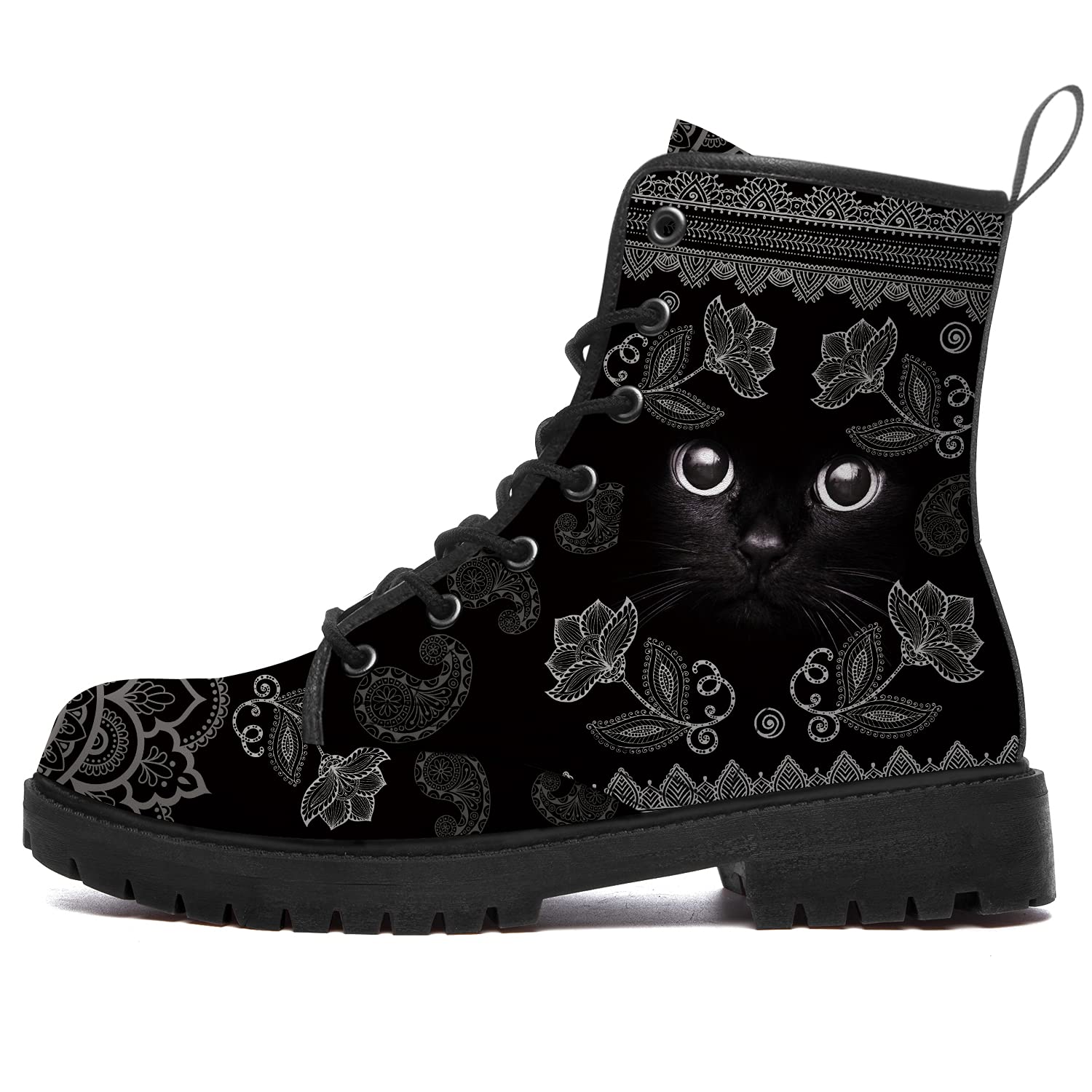 Klomax Cat Boots for Women Men Combat Boots Lace-up Ankle Booties