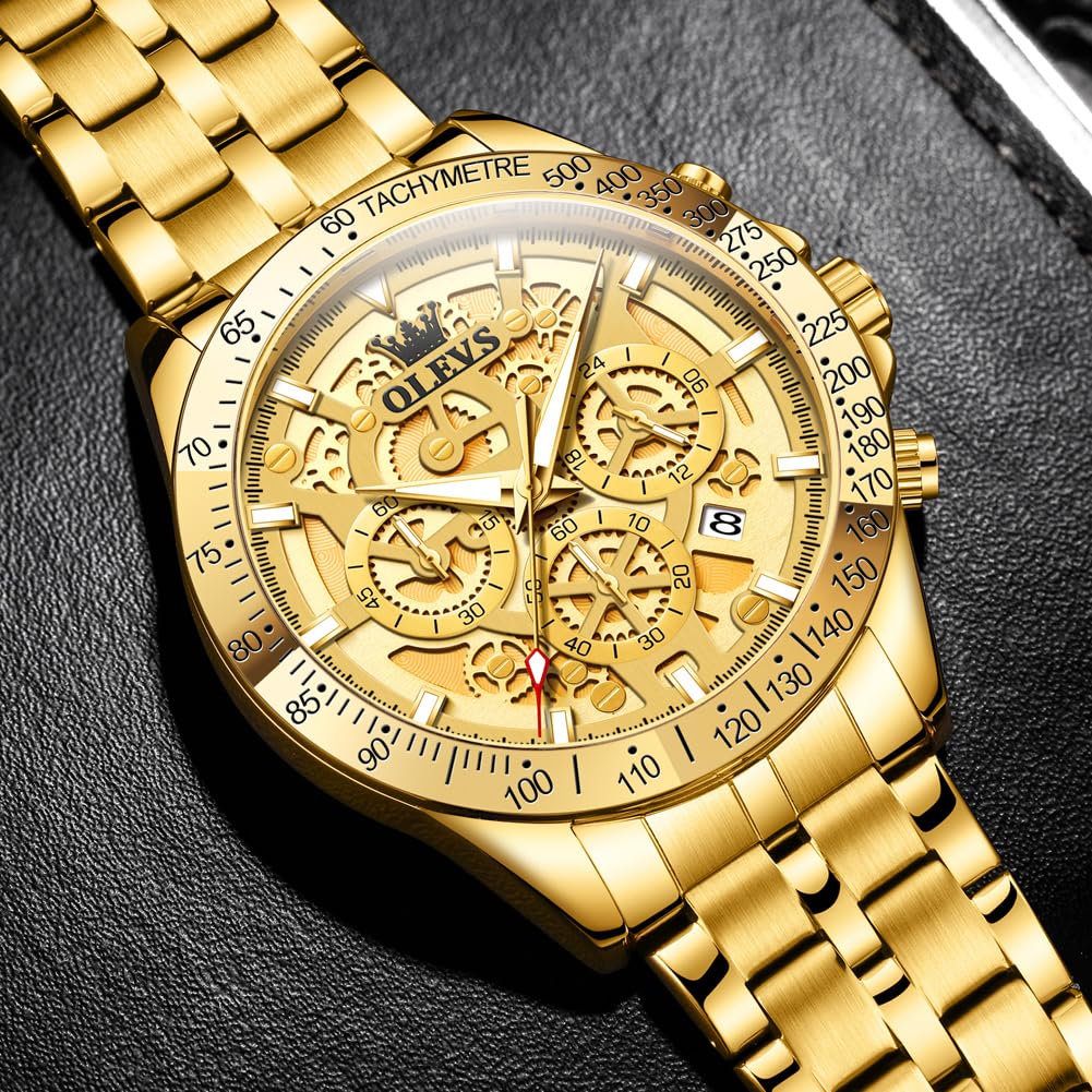 OLEVS Skeleton Uhren Herren Quarz Business Kleid Edelstahl Uhrenband Wasserdicht Ieuchtende Herrenuhr
