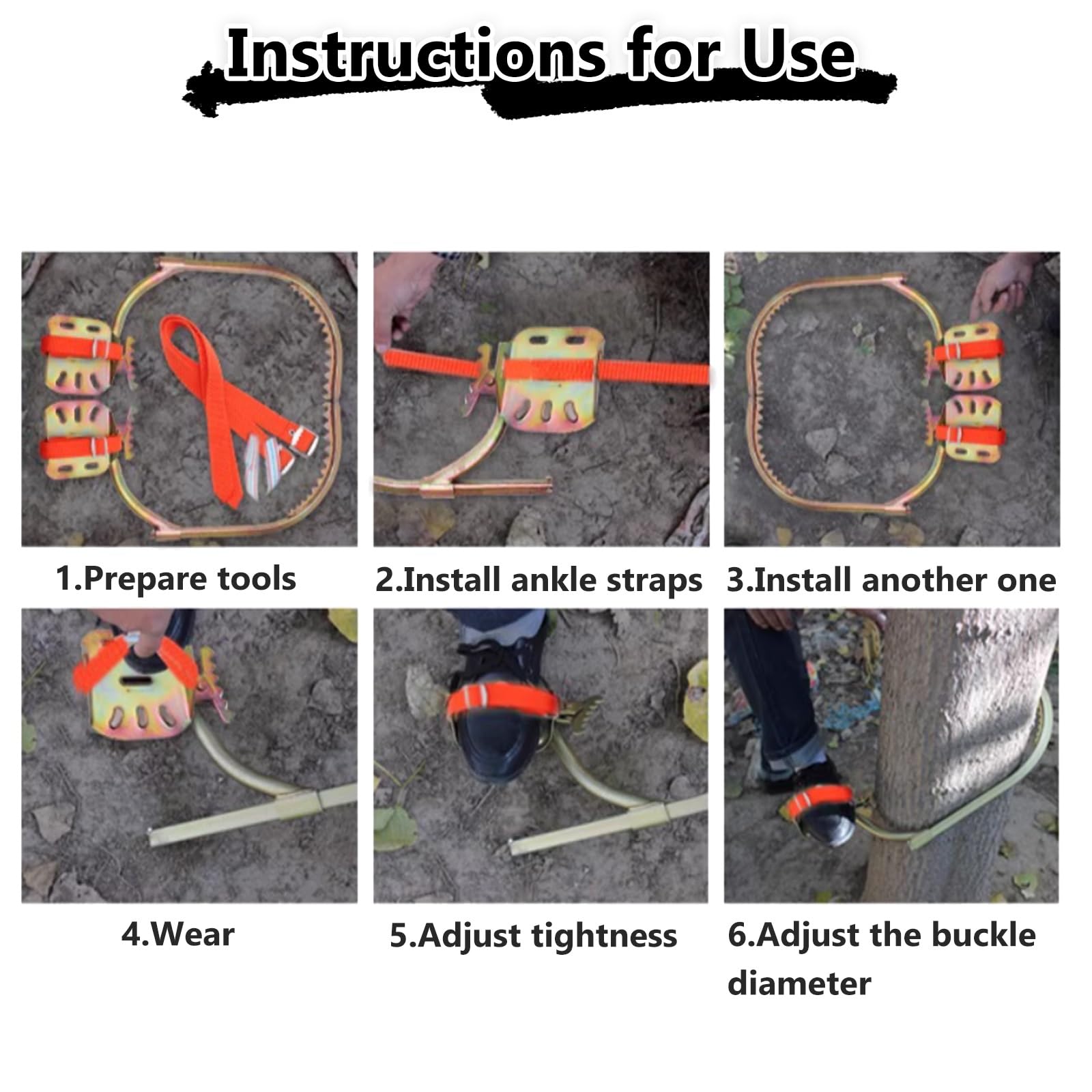 Picos para trepar árboles con Correas para los pies, trepadores de árboles Antideslizantes, Kits de trepadores de Electricista y de jardín Ajustables para Trabajos en árboles (250 mm).