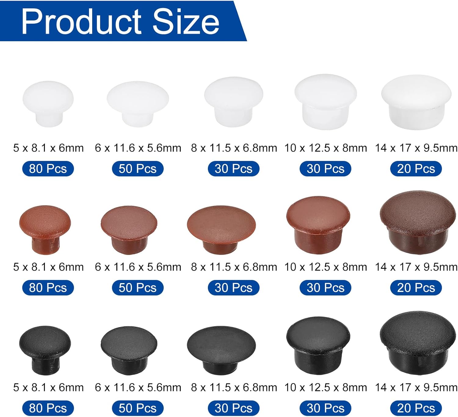 uxcell 630Pcs Screw Hole Plugs, 5 Sizes Plastic Round Button Plugs Snap in Locking Hole Covers Flush Type Caps for Furniture Cabinet, Multicolor