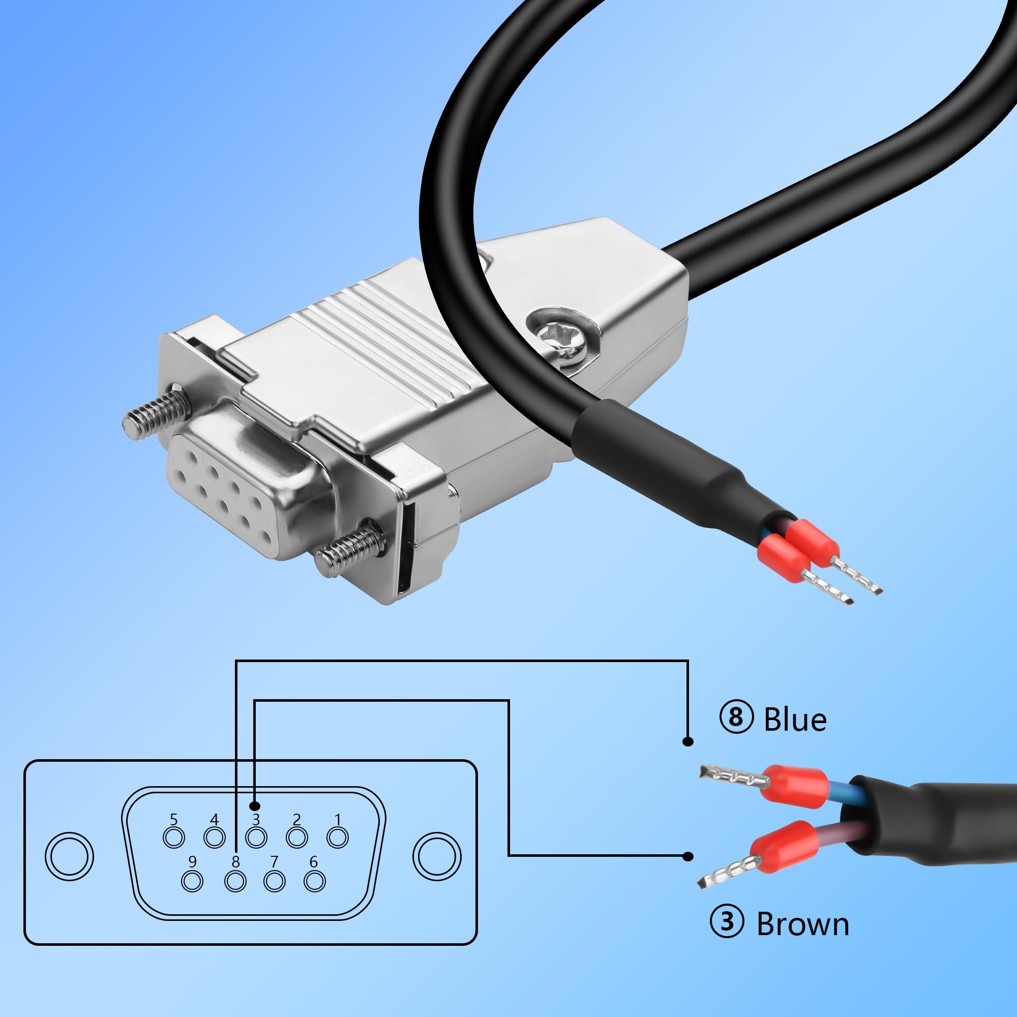 CERRXIAN kabel szeregowy DB9-RS485, 22AWG z wtyką DB9 do nagiego końca z 2 zaciskami podłączeniowymi, 38 styków wtyku do komunikacji RS485, przewód sterujący przemysłowy – 1 m/3,3 ft