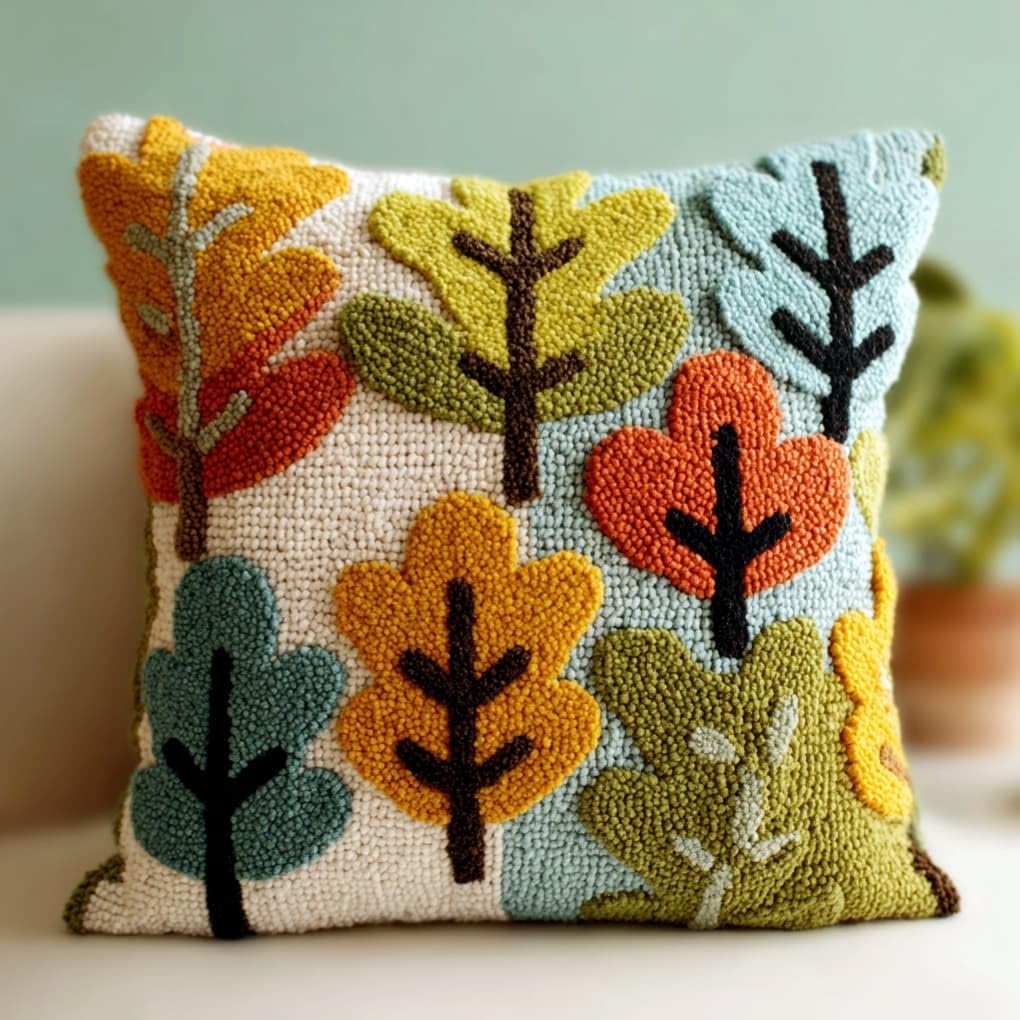 AxiangziK Latch Hook Pillow Kit,Oak Leaves 43X43Cm DIY Cushion Cover