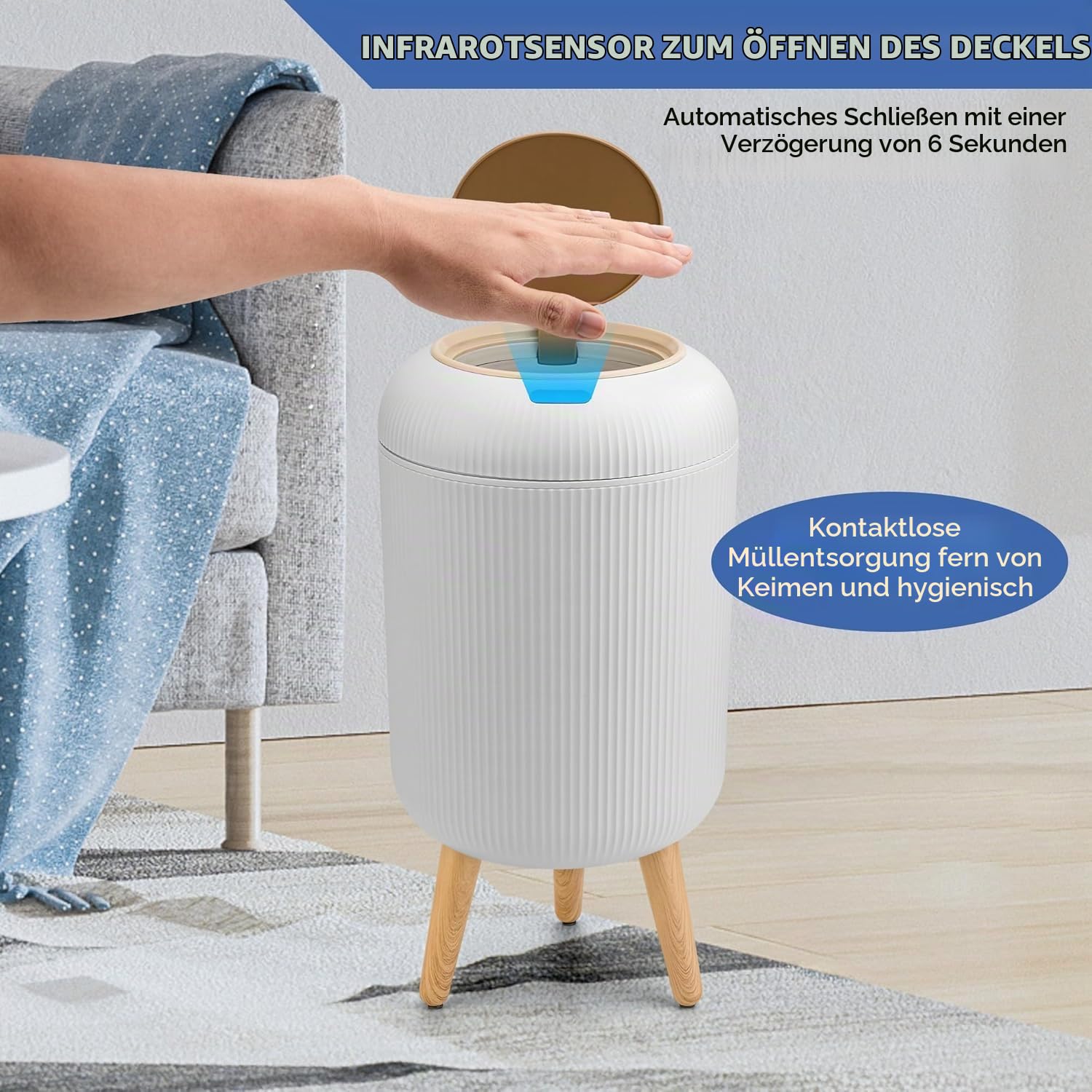 Automatic Mülleimer 10 Liter Bewegungssensor-Mülleimer Mülleimer Automatisch mit Deckel Berührungsloser Mülleimer für Küche, Badezimmer,Bad oder Büro (Weiß)