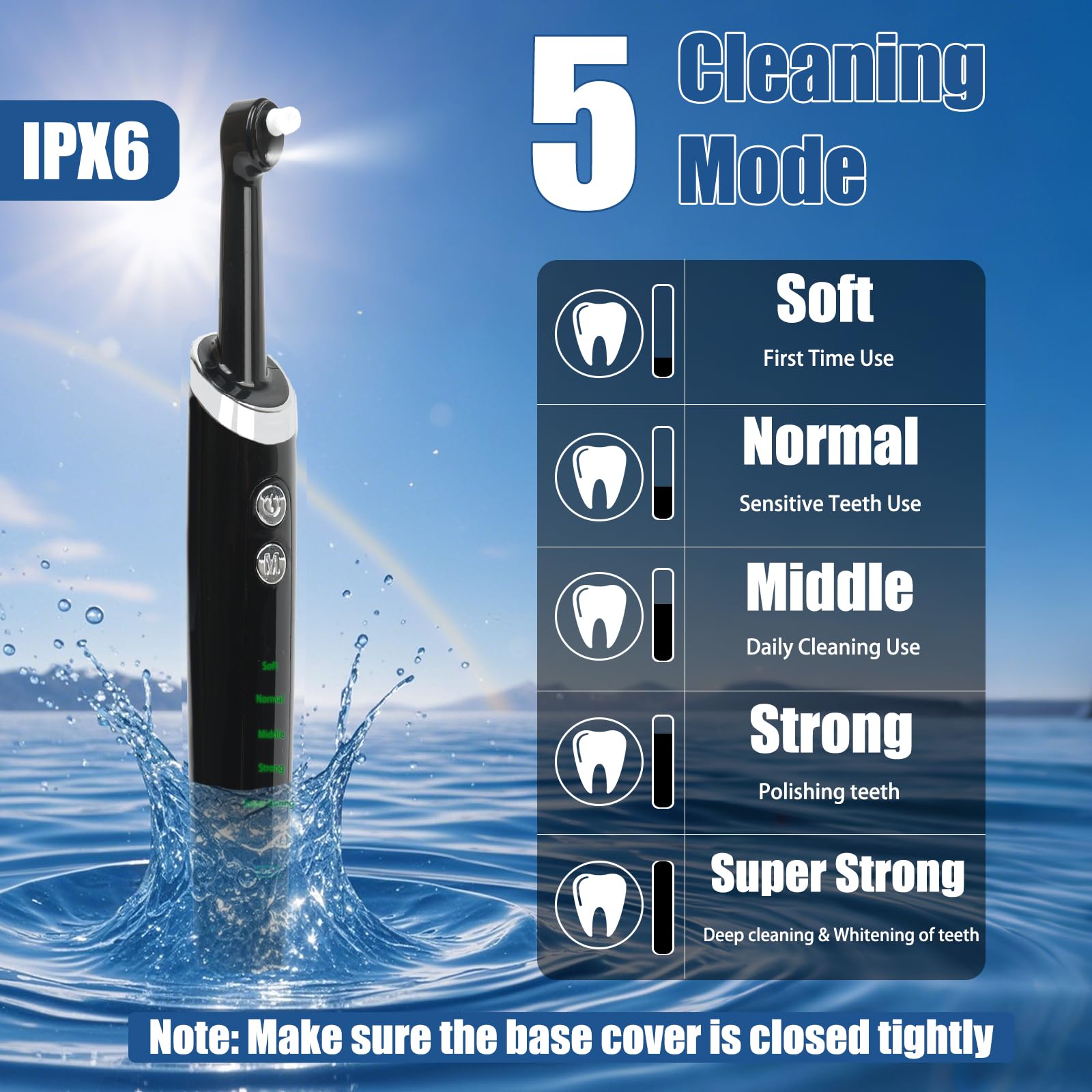 Pulidora Dental, Kit Recargable de Limpieza y Blanqueamiento Dental, Pulidora Dental Eléctrica con 3 Pastas de Pulido, 5 Cabezales, 5 Modos de Velocidad, Luz LED