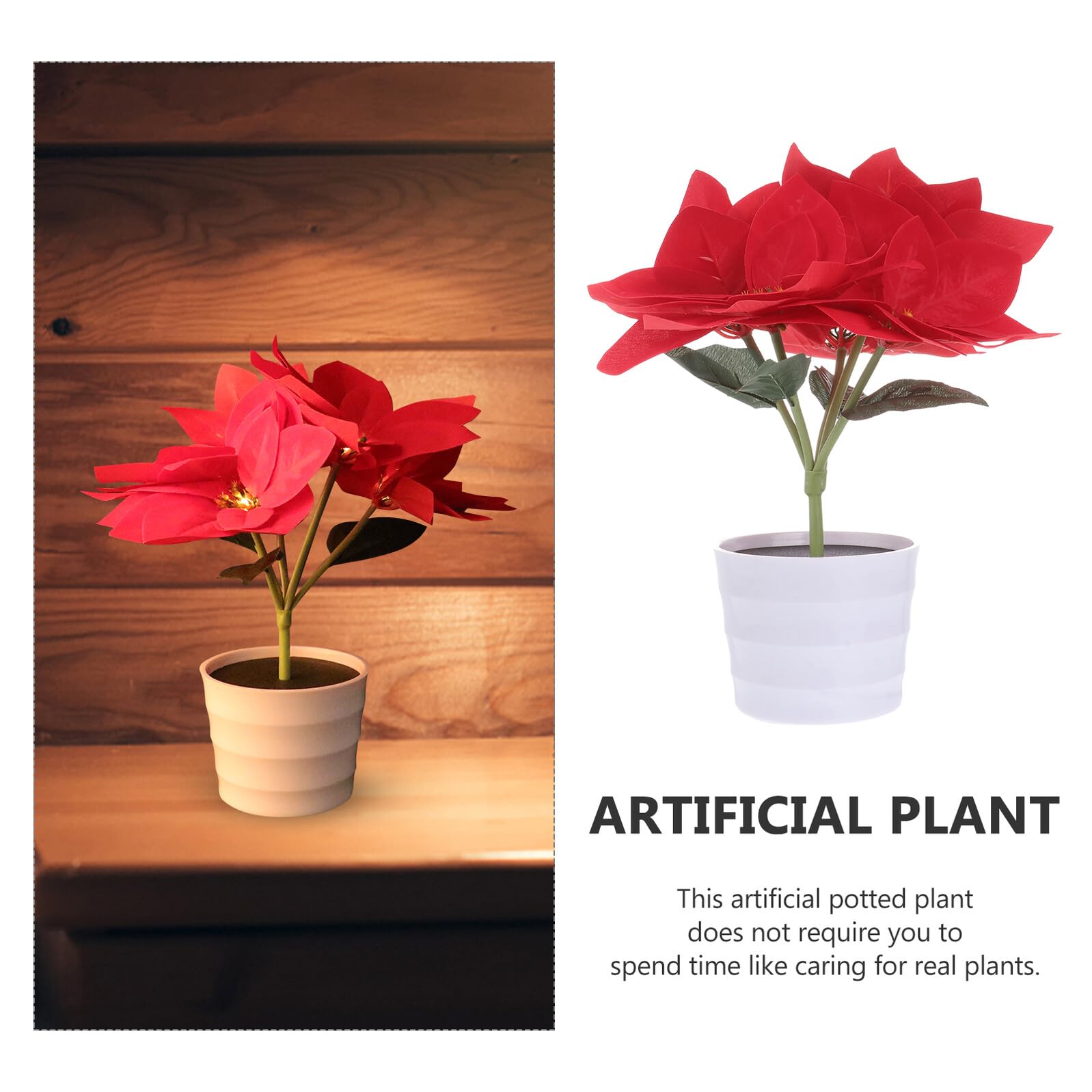 ORFOFE Dekoratives Blumentopf Nachtlicht mit Künstlicher Poinsettia aus Kunststoff und Stoff Stilvolle Tischlampe für Schlafzimmer und Laden Zufälliger Stil