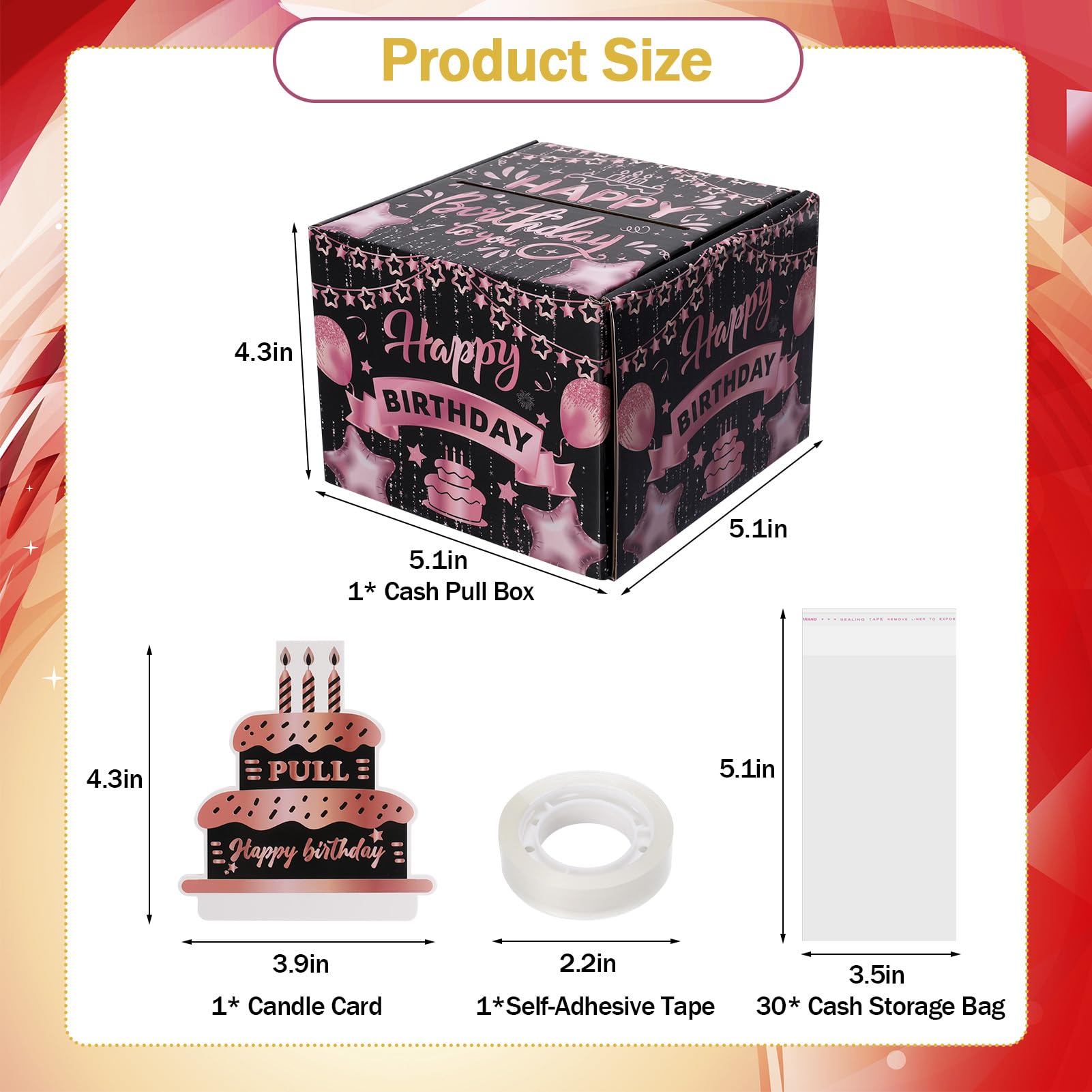 ZAOHUI Salvadanaio Regalo Compleanno Con Scritta Happy Birthday - Scatola Porta Soldi Fai Da Te Con Adesivi E 50 Sacchetti Trasparenti - Idea Regalo Divertente Per Donne E Ragazze - 5