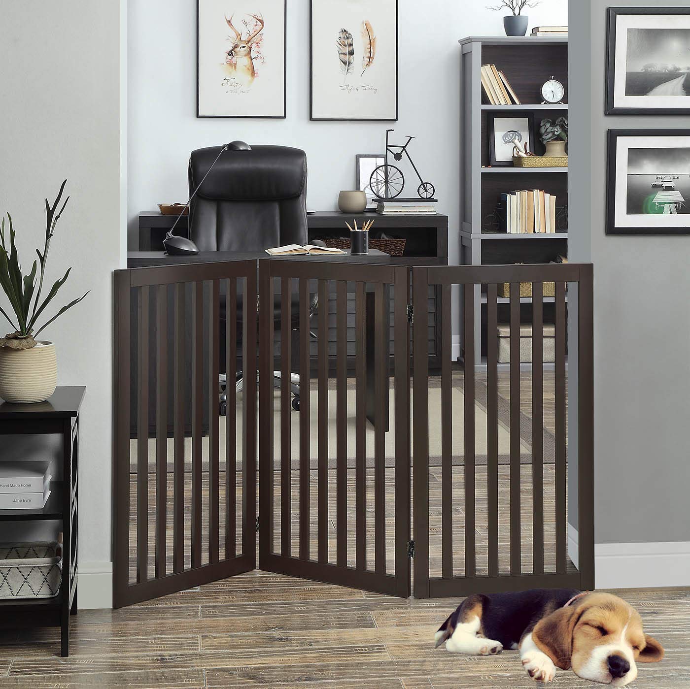 unipaws Puerta de pie para mascotas de 36 pulgadas de alto para perros y gatos, puertas altas de madera para puerta, escaleras, valla plegable para mascotas para la casa, barrera expandible para