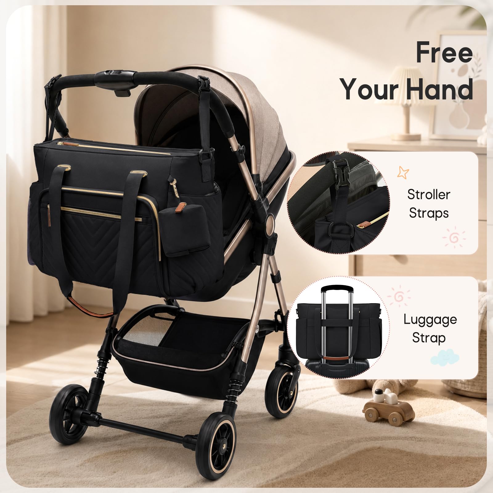 RAINSMORE Sac à Langer Sac Bébé avec Pochette Sucette et Matelas à Langer