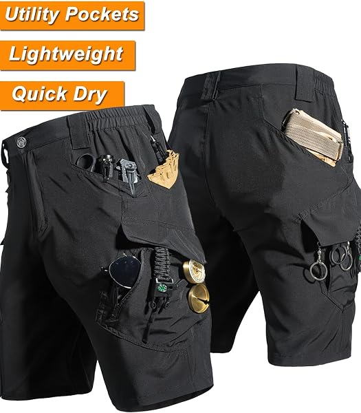 Pantaloncini cargo da uomo ad asciugatura rapida, traspiranti ed elastici, leggeri e tattici multitasche - 4