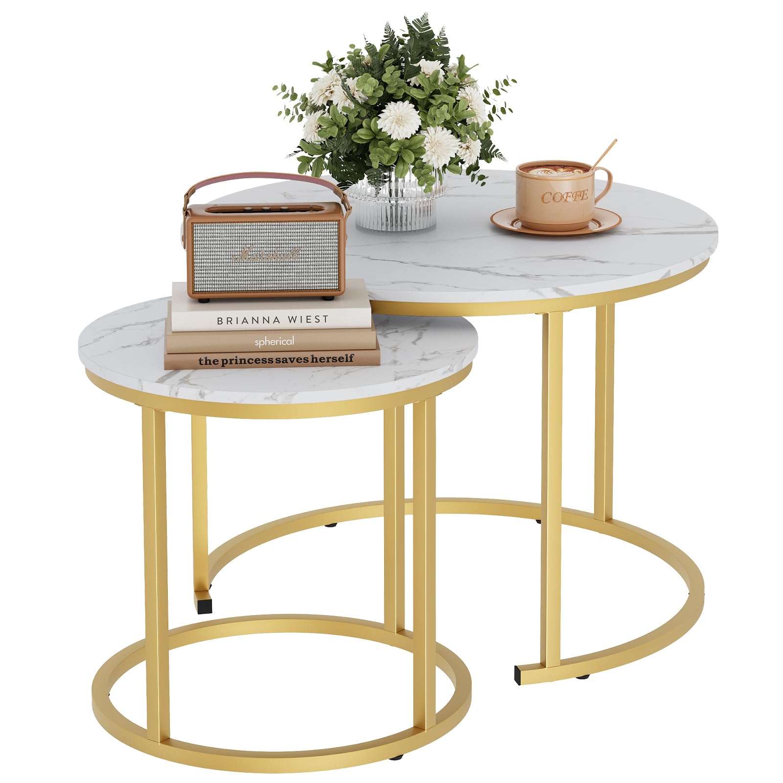Garden 4 you Lot de 2 tables gigognes blanches et dorées