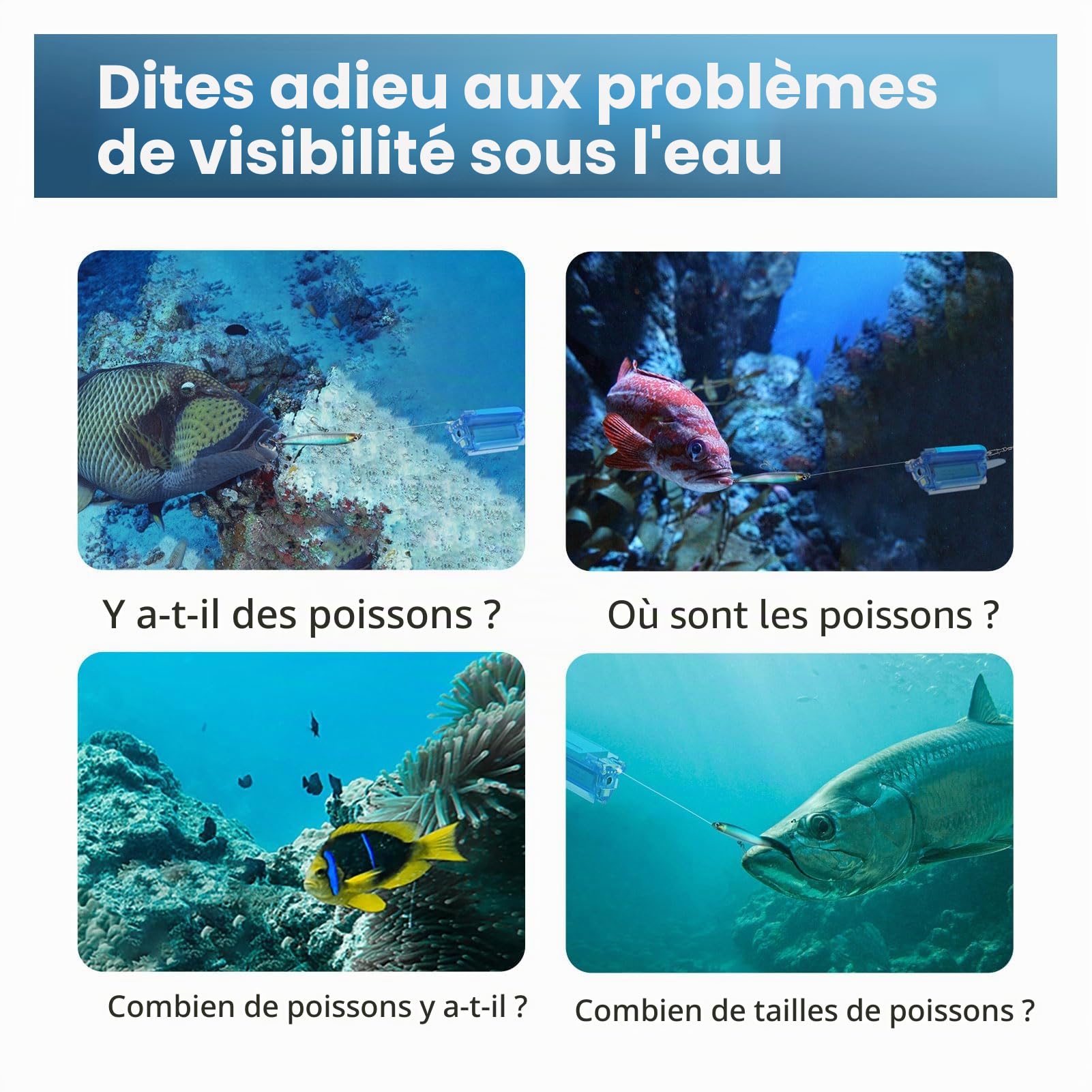 Caméra de Pêche sous-Marine, Caméra de Recherche de Poisson WiFi sans Fil avec Application, Intégrée 560 MAh, Image HD 1080p, Sondeur de Vision Nocturne pour Lac, Bateau, Pêche