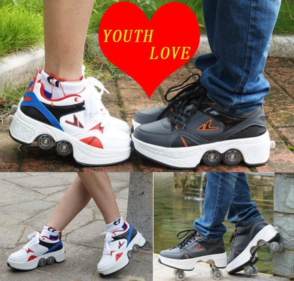 Patins A roulettes Reglables,Deform Wheels Skates Roller Shoes Casual Sneakers Walking Skates Hommes Femmes Runaway Patins à Quatre Roues