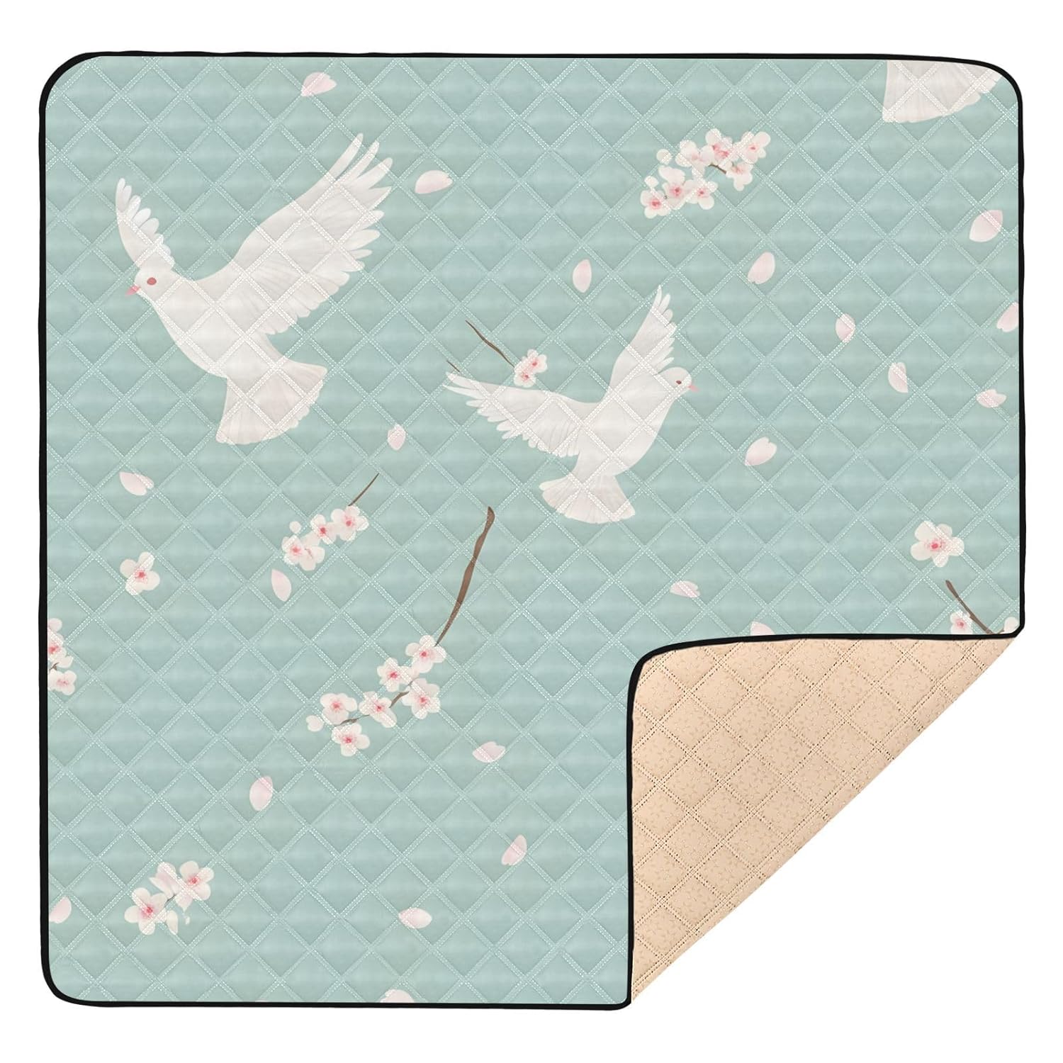 Qilmy White Doves Baby Gyms Play Mat for Floor, Waterproof Soft Crawling Mat with Non-Slip Bottom, Lightweight Foldable Picnic Camping Mat for Infants, Toddlers, 50x50in