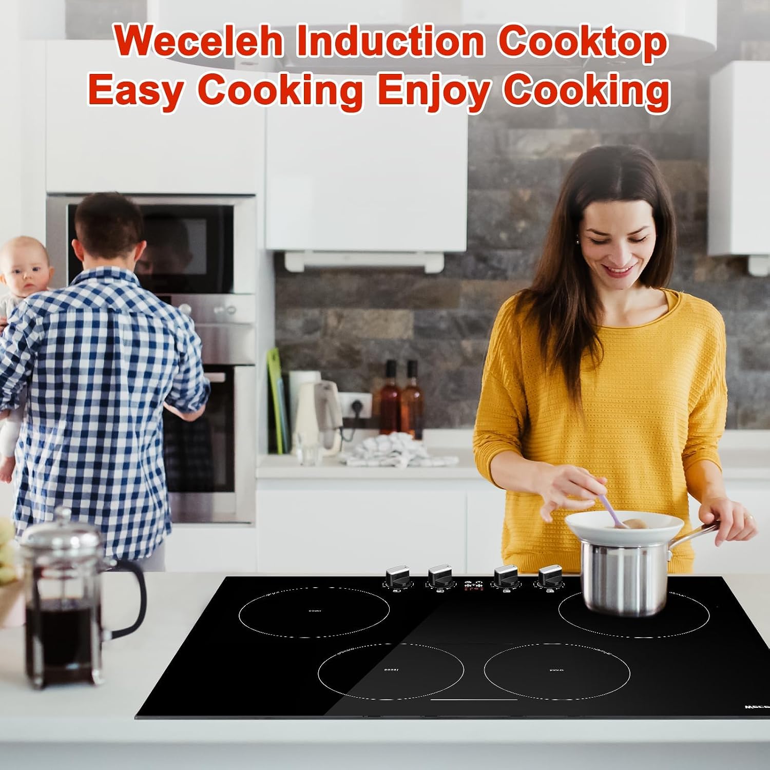 30 Inch Built-in Induction Cooktop, 7800W 4 Burner with Knob Control & Bridge-SYNC, Induction Stove with Booster, 10 Power Levels, Child Lock, Timer, Easy to Clean, 220-240V