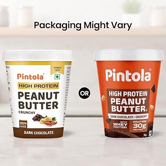 Pintola HIGH Protein Peanut Butter (Dark Chocolate) (Crunchy, 1kg) | 30% Protein | High Fibre | NO Salt