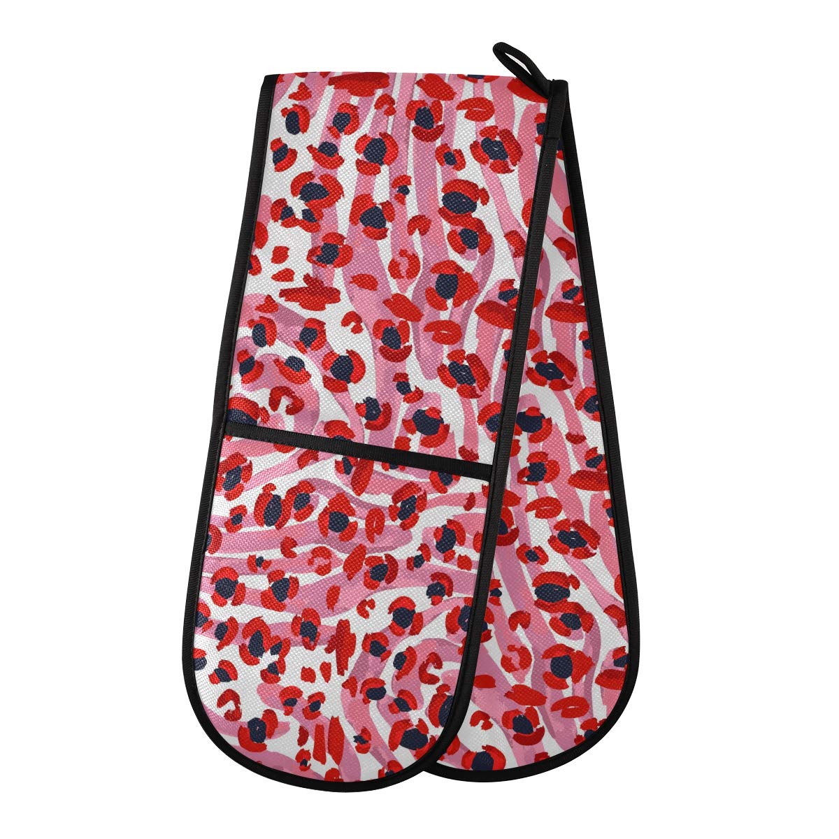 Double Oven Glove Mitts Heat Resistant Pot Holders for Home Kitchen Cooking Baking Outdoor BBQ (Pink Leopard)
