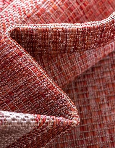 Miniatura 6 de Unique Loom - Colección Outdoor Border - Tapete para exteriores de borde suave - 2pies x 8pies, para pasillo, rojo óxidomarfil