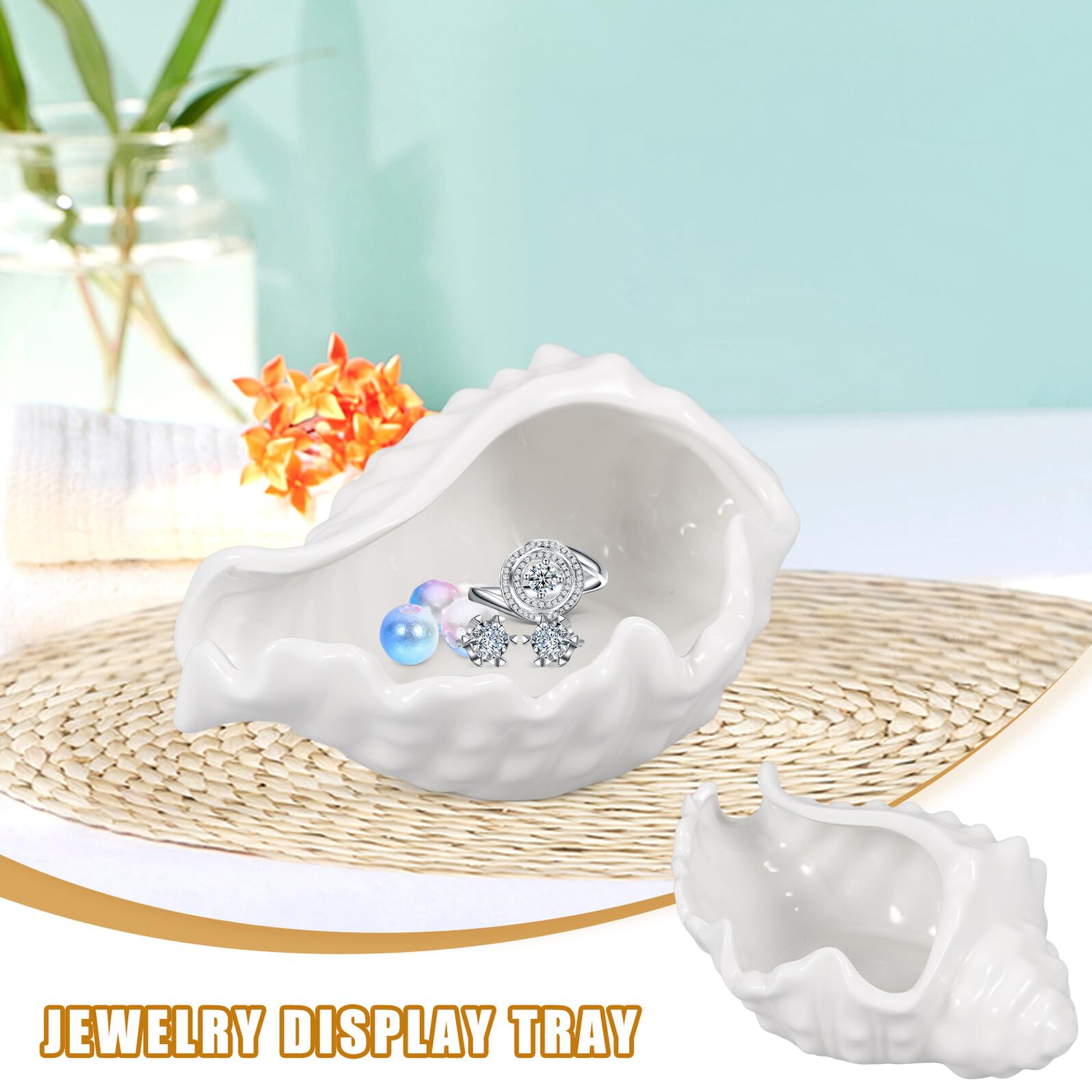 Schmuckschale als Dekoratives Wohnaccessoire Keramik Weiß in Muschelform mit Einzigartigem Design zur Aufbewahrung von Ohrringen und Halsketten für Zuhause