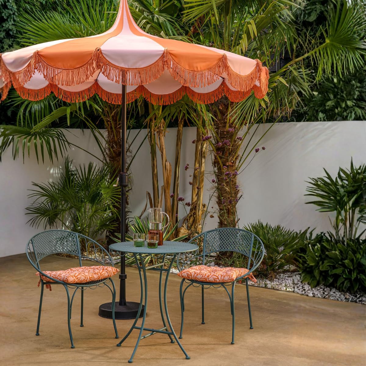 Mica Decoration Kim Gestreifter Sonnenschirm mit Tragetasche - Stockschirm 238 x Ø235 cm - Garten oder Balkon Sonnenschutz - Polyester, Stahl - Orange