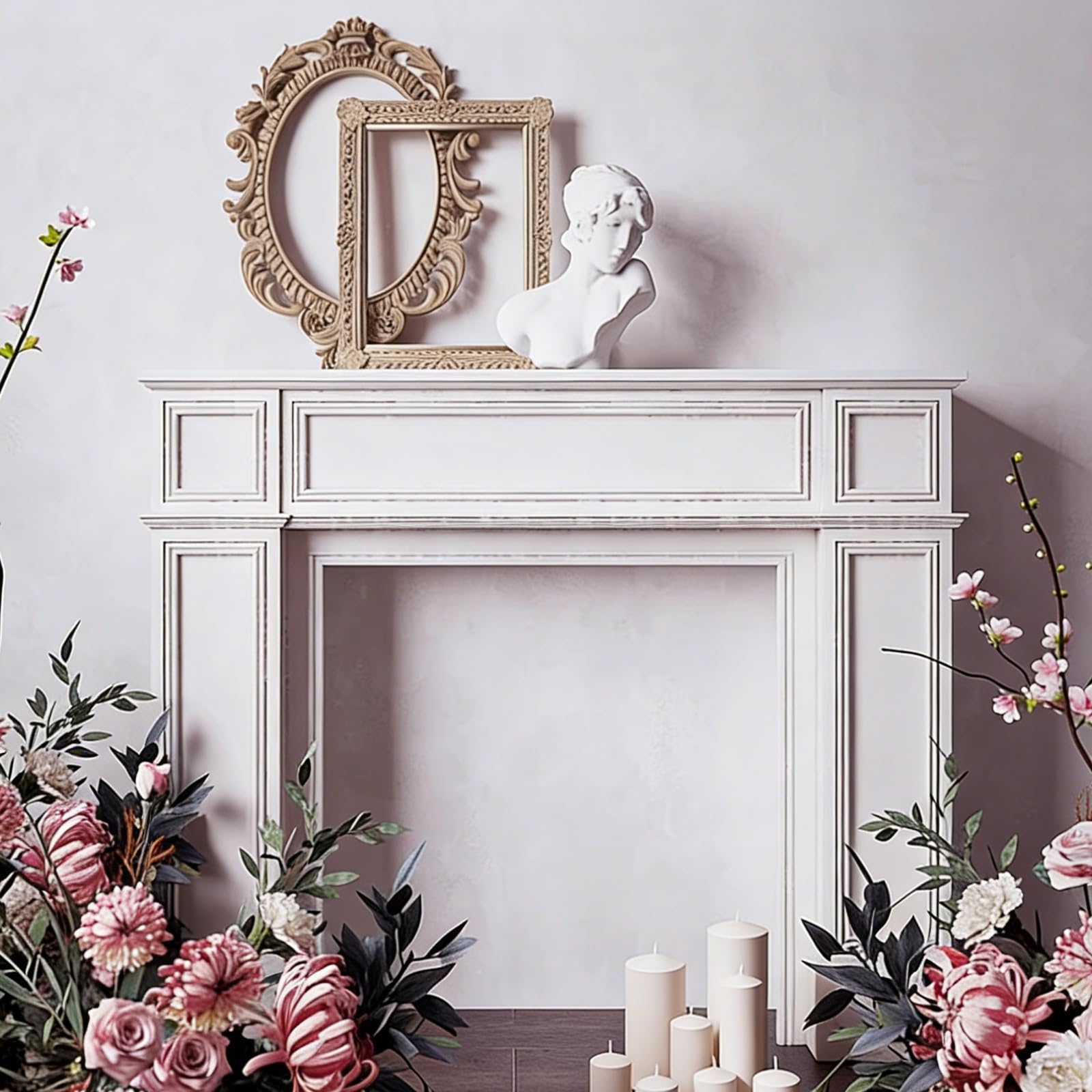 Al coperto Mensola decorativa con pannello rialzato for cornice del camino classico(Bianco,M)