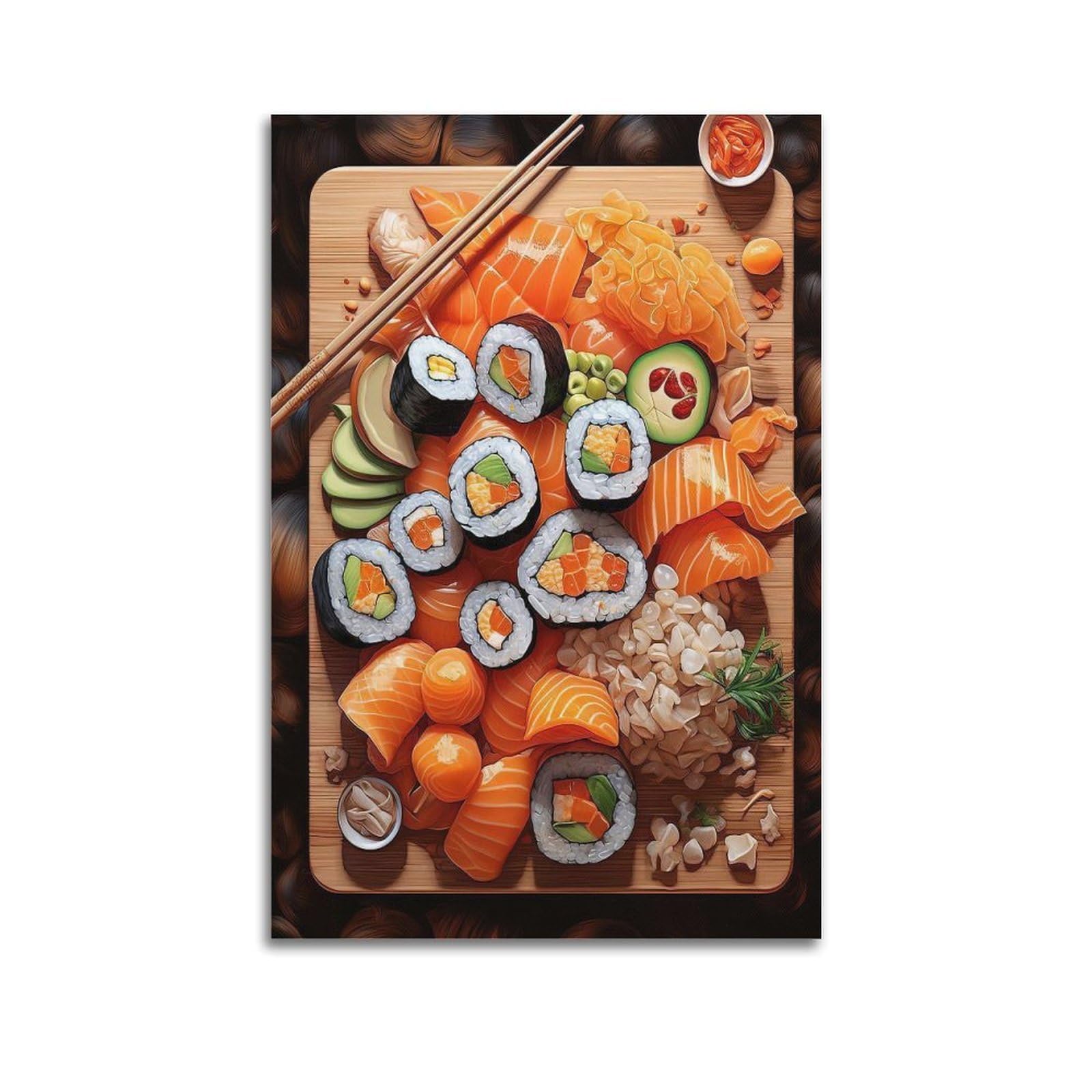 OKAHYS Sushi Salmon Poster Japanese Culinary Artwork Decorative Painting Canvas Wall Artworks Picture 12x18inch(30x45cm)