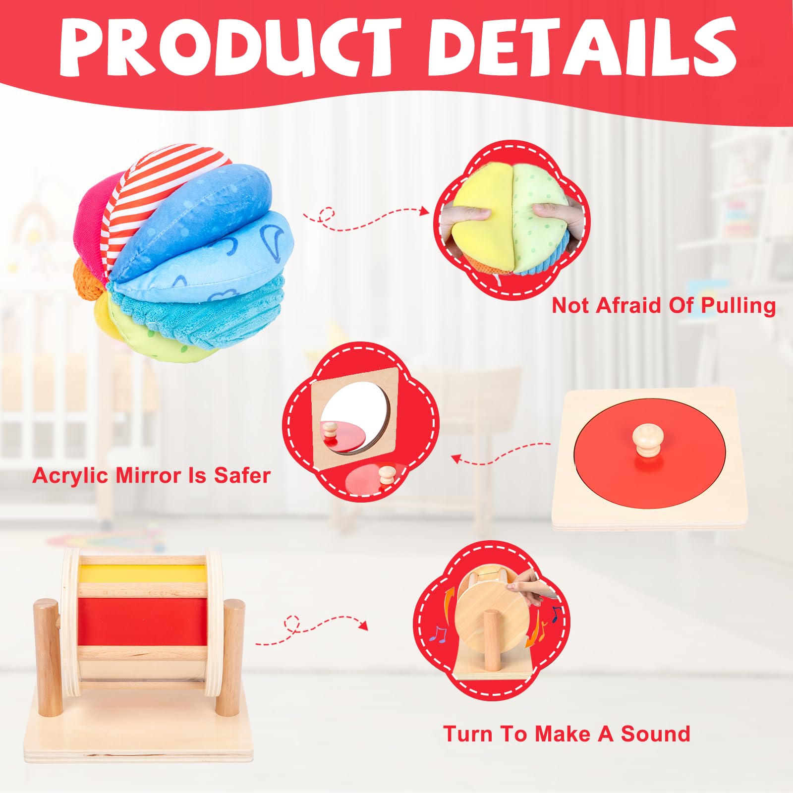 Montessori Baby Toys Play Kit Montessori Mirror Peekaboo Knob Puzzle