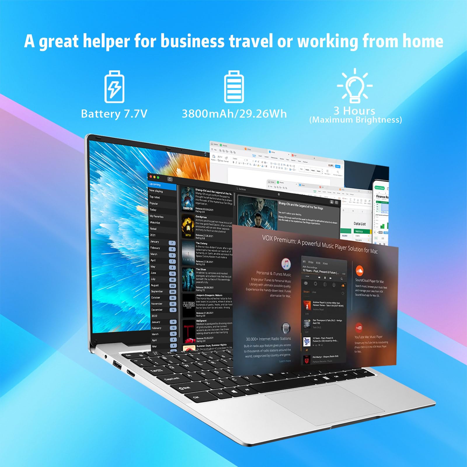 DARYUKUM PC Portatile da 14 pollici, Notebook con processore Win11 Pro Celeron J4125, Laptop 8 GB LPDDR4 256 GB SSD ROM Mini HDMI USB 3.0 2.0 WiFi Bluetooth 5.0 Argento PC sottile e leggero